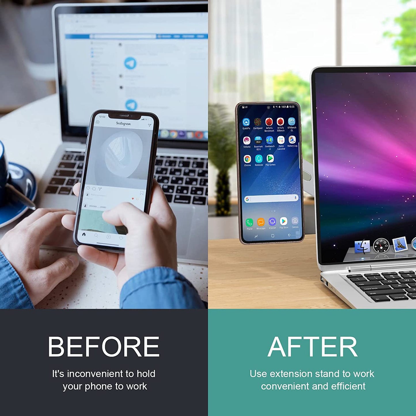 Magnetic Laptop Phone Holder Compatible with All Phones, Enjoy a Dual-Screen Experience with the Expand Bracket for Laptop, Fitting for All Laptops or All Kinds of Flat Computer Display  Doter   
