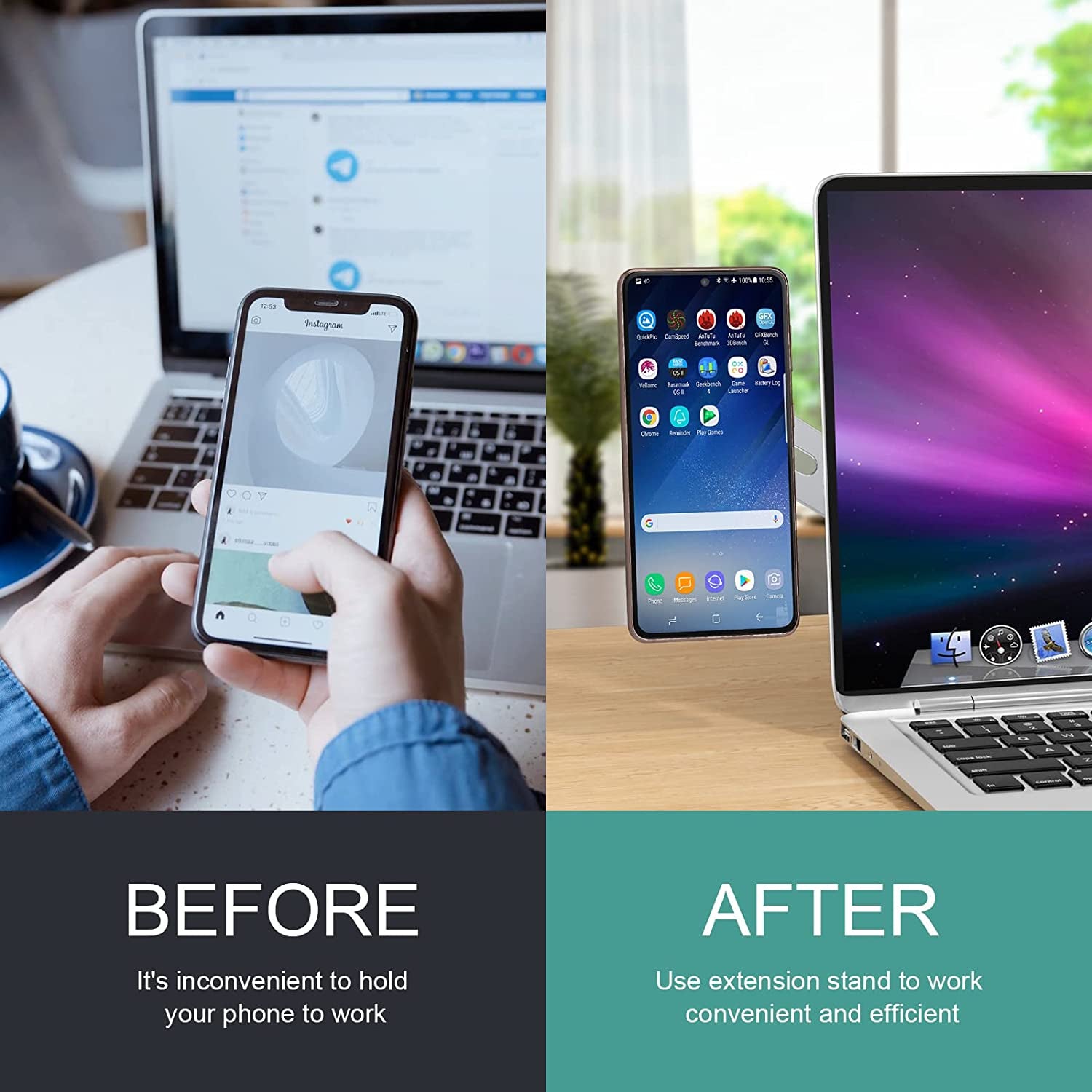 Magnetic Laptop Phone Holder Compatible with All Phones, Enjoy a Dual-Screen Experience with the Expand Bracket for Laptop, Fitting for All Laptops or All Kinds of Flat Computer Display  Doter   