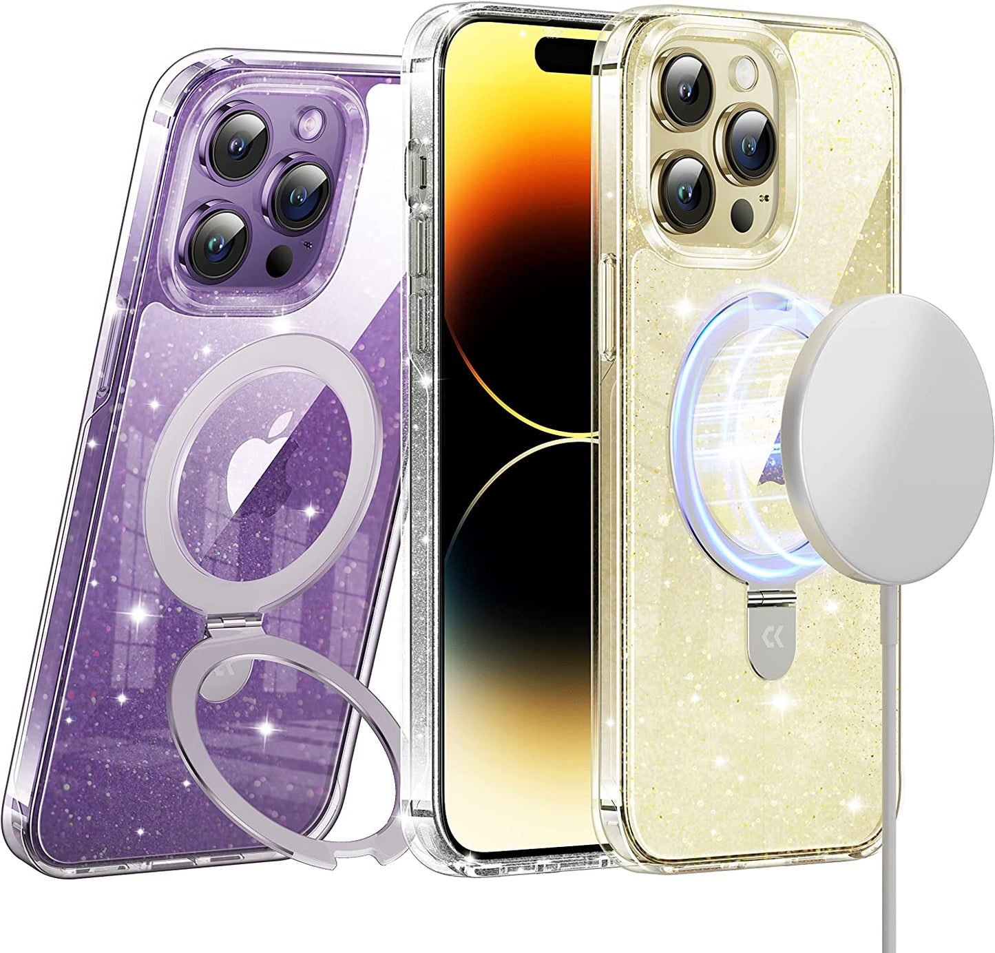 CASEKOO Glitter Clear Iphone 14 Pro Case, Magsafe Compatible, Invisible Stand, Non-Yellowing, Protective Bling Phone Cases 6.1 Inch  CASEKOO   