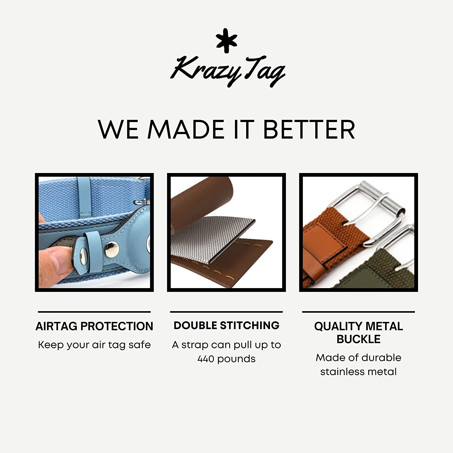 Krazytag Airtag Dog Collar – Premium Soft PU Leather Collar with Built-In Tag Space – Luxurious Airtag Holder for Dogs and Cats – Play-Proof Design (Medium, Black)  KrazyTag   