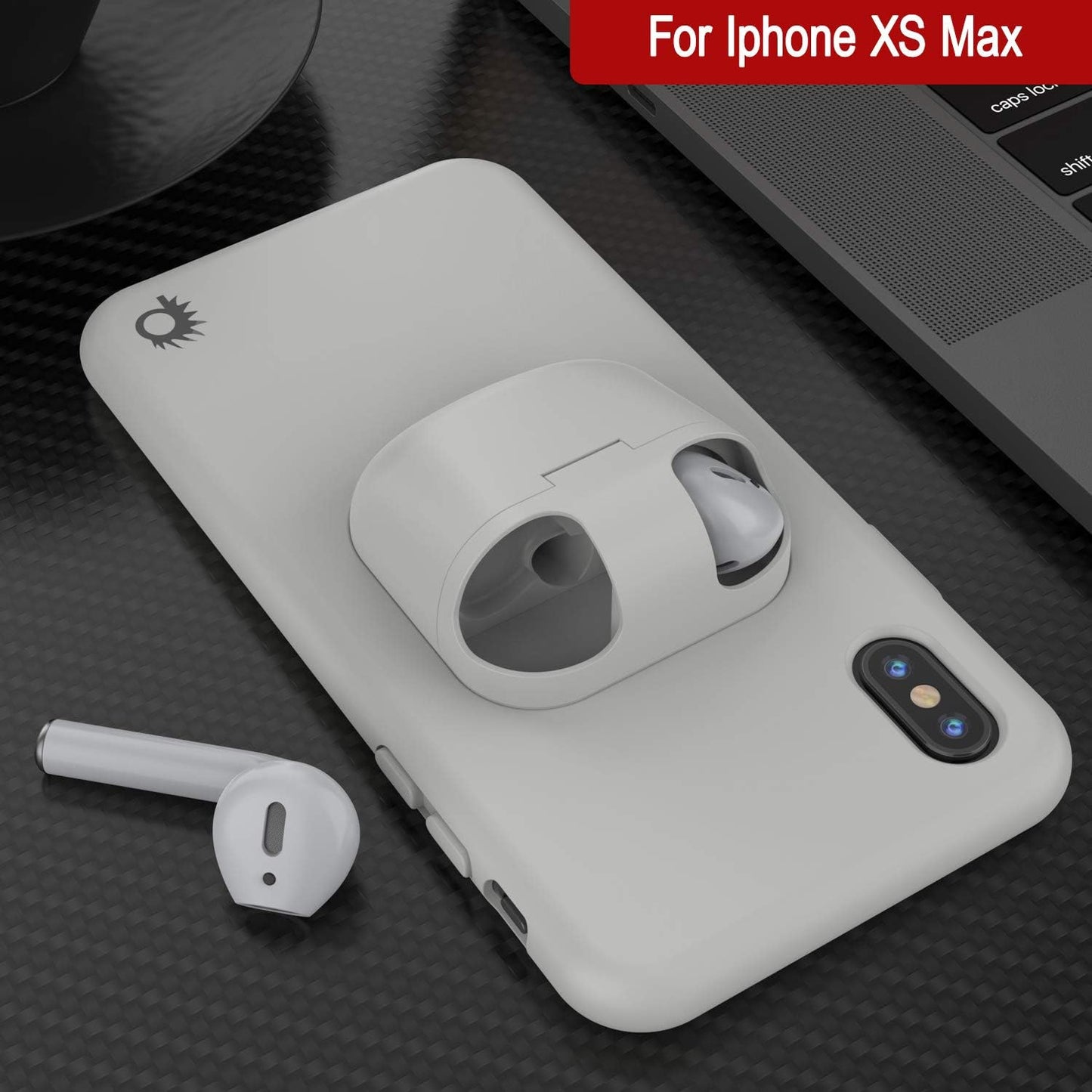 Punkcase Iphone Xs Max Airpods Case Holder (Centerpods Series) | Slim & Durable 2 in 1 Cover Designed for Iphone Xs Max (6.5") | Protects Your Phone & Stores Your Airpods Gen. 1 & 2 [White]  punkcase   