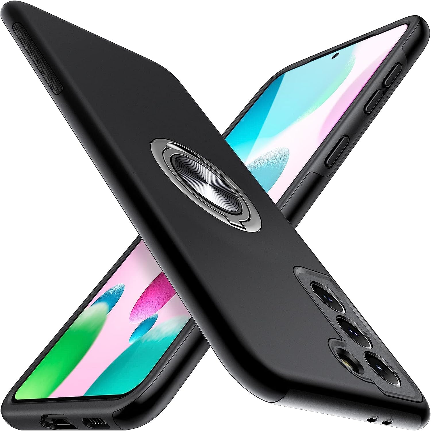 JAME Designed for Samsung Galaxy S21 Case (Not for S21 plus & S21 Ultra), Slim Tough Rugged Shockproof Protective Case with Metal Ring Kickstand for Samsung Galaxy S21 6.2 Inch, Pink  JAME Black  