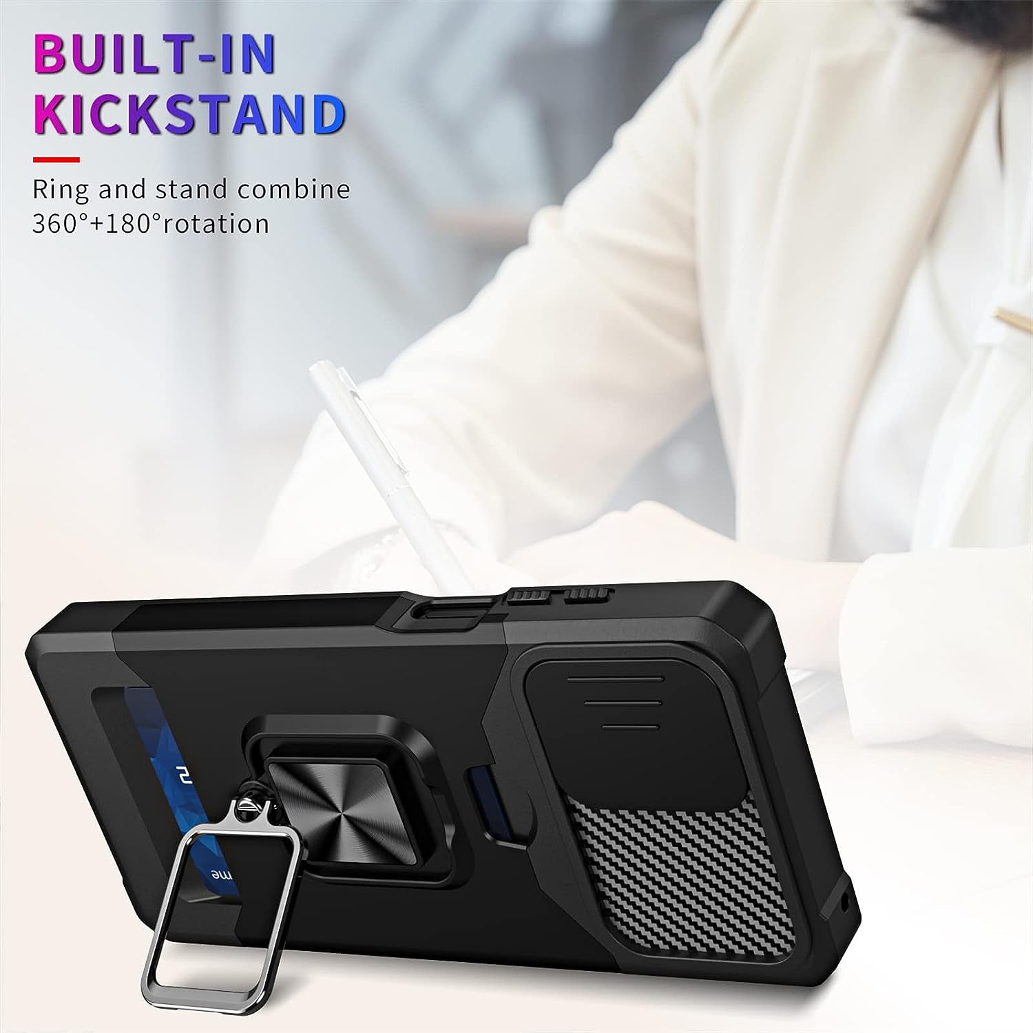 Ysnzaq for Xiaomi Redmi Note 12 4G Case with Card Holder and Sliding Camera (Not 5G), Military Grade Shockproof Protective Phone Cover for Xiaomi Redmi Note 12 4G YHZH Black  Ysnzaq   