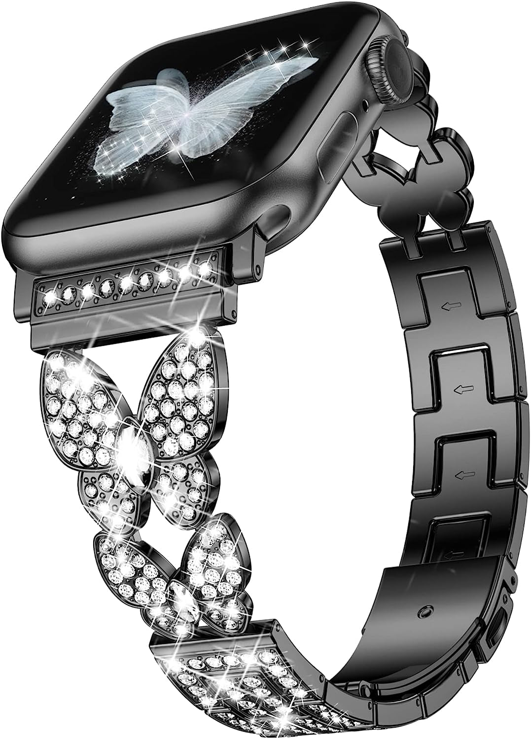 Dgege Bling Band Compatible for Apple Watch Bands 38Mm 40Mm 41Mm Women, Cute Butterfly Fashion Sparkle Bracelet Slim Jewelry Metal Strap for Iwatch Series 8 7 6 5 4 3 2 1 SE Ultra  DGege Black 38/40/41mm 