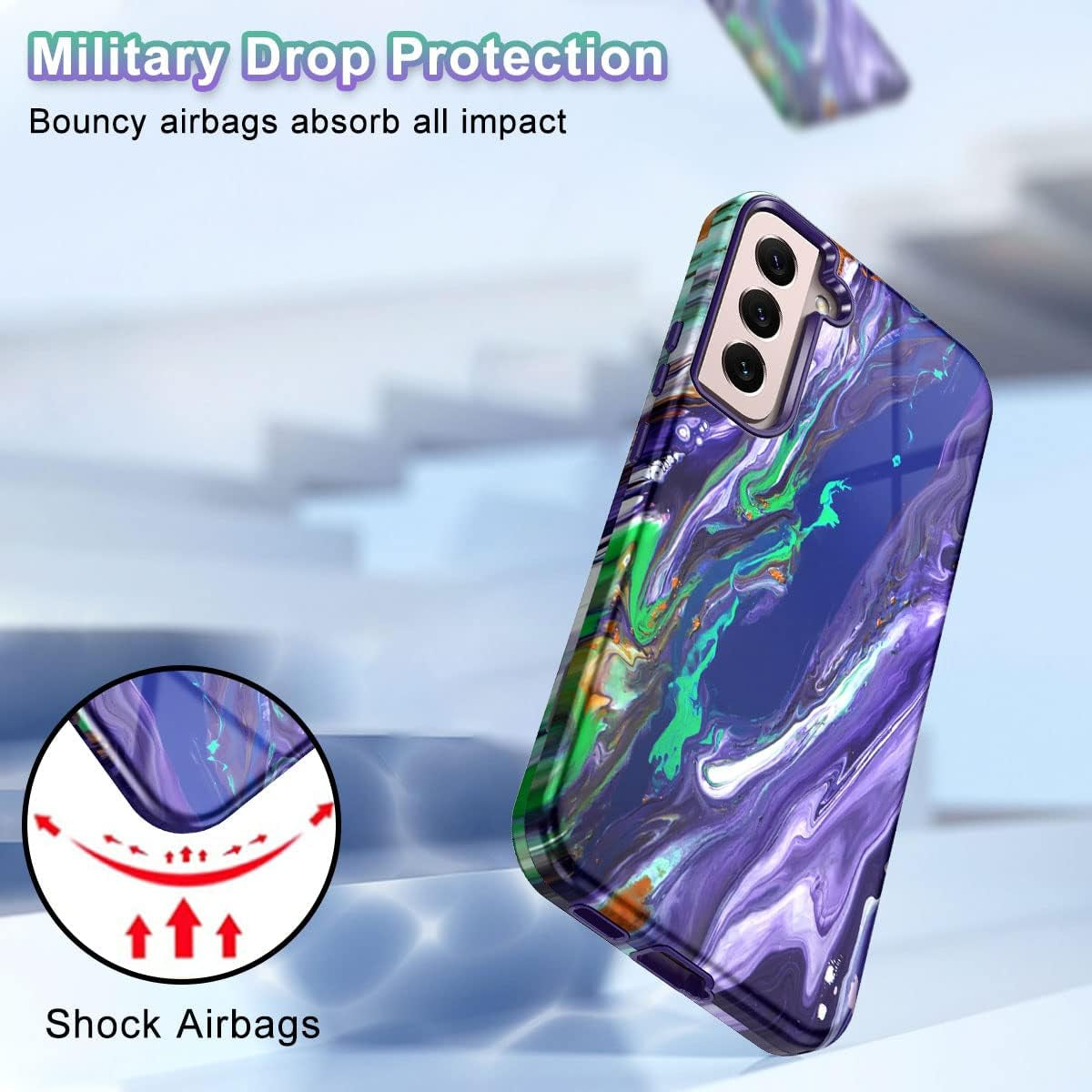 Btscase for Samsung Galaxy S22 5G Case,Marble Pattern 3 in 1 Heavy Duty Shockproof Full Body Rugged Hard Pc+Soft Silicone Drop Protective Women Girl Cover for Samsung Galaxy S22,Dreamland River/Purple  Btscase   