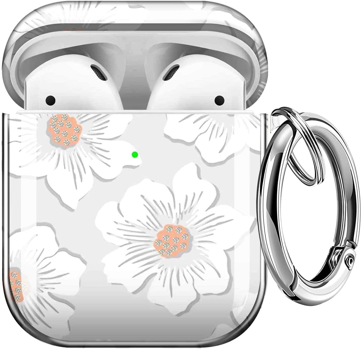 Maxjoy Compatible Airpods Case Cover, Leopard Print Case for Women Men Cute Air Pod 2 Hard Shell Protective Cover with Keychain Compatible with Apple Airpods Charging Case 2&1  Maxjoy White  