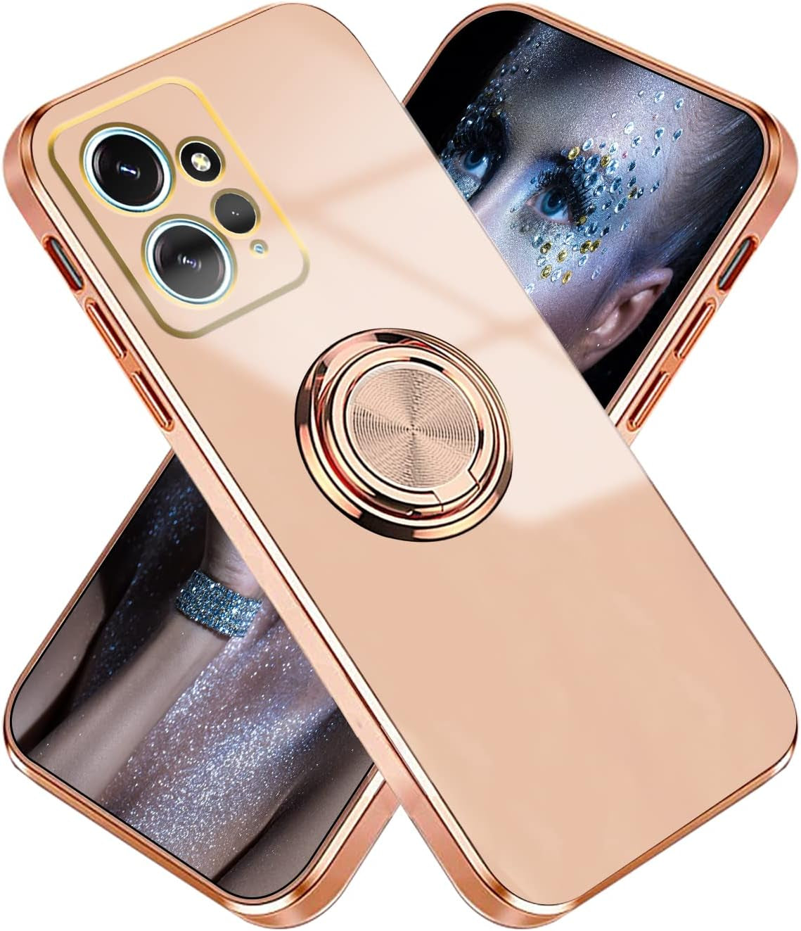Tiwinxing Compatible with Xiaomi Redmi Note 12 4G Case for Women Men Cute Redmi Note 12 4G Phone Case Shockproof with Luxury Plating Gold Edge Kickstand Protective Cases Cover (Black)  Tiwinxing Pink  