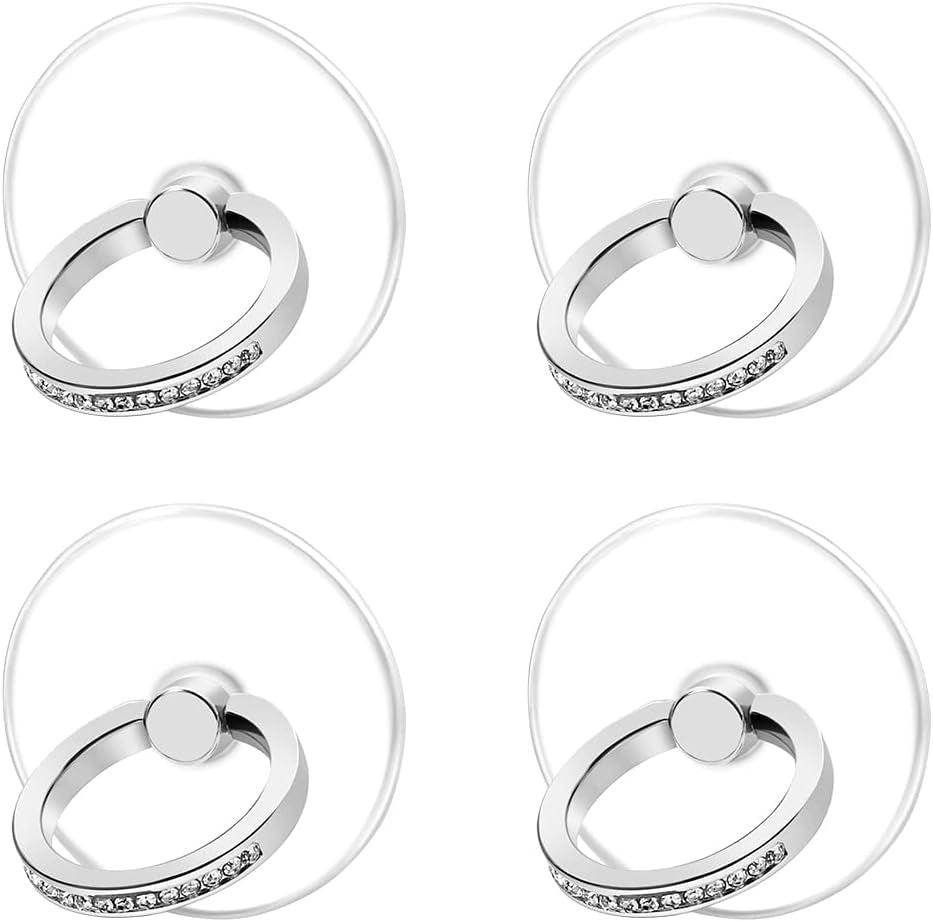 Exoer Transparent Cell Phone Ring Stand Holder Phone Ring Holder Finger Grip Loop Finger Ring Stand (2 Silver 2 Black (Round))  Exoer 4 Silver (Round)  