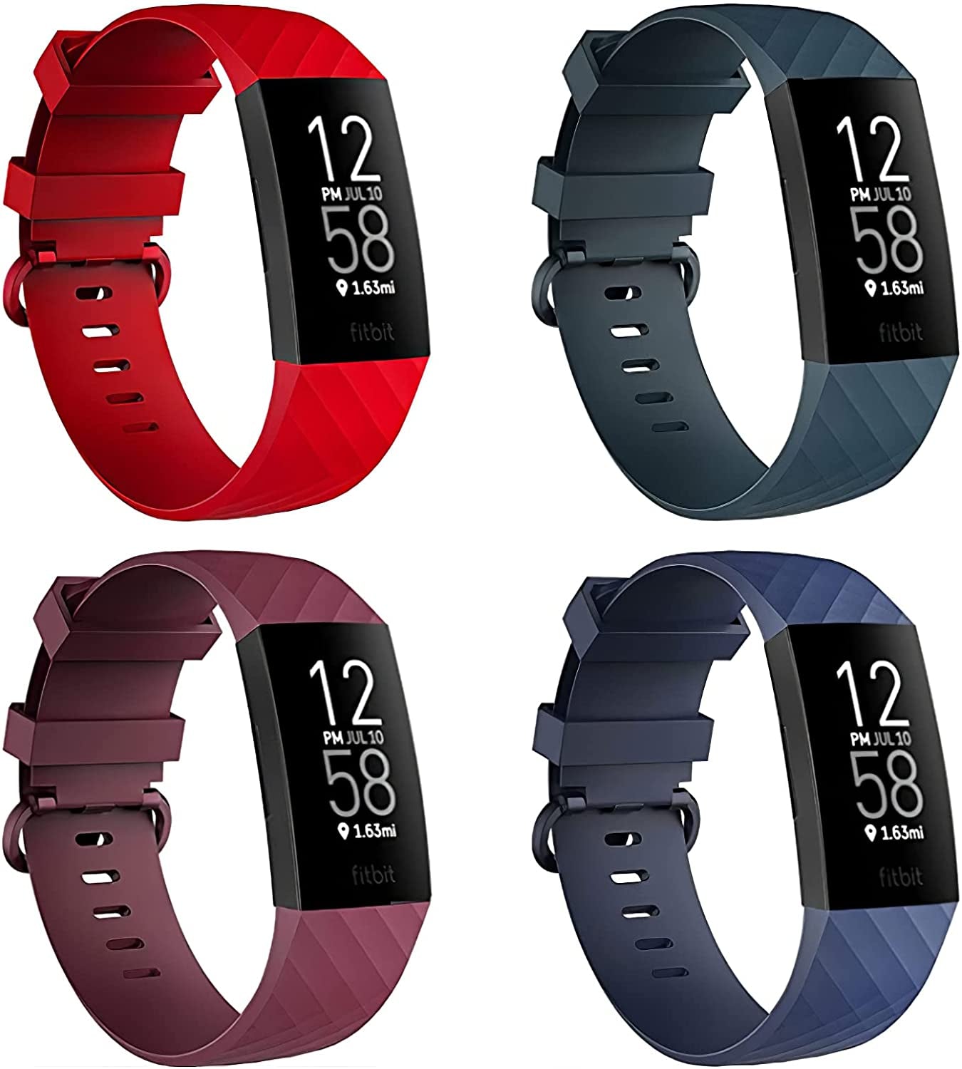 4 Pack Bands for Fitbit Charge 4/ Fitbit Charge 3/ Charge3 SE, Soft Waterproof Replacement Wristbands for Women Men Small Large (Black/Navy/Sangria/White, S: for 5.5"-7.1" Wrist)  Velavior Navy/Red/Sangria/Darkslategray L: for 7.1"-8.7" wrist 
