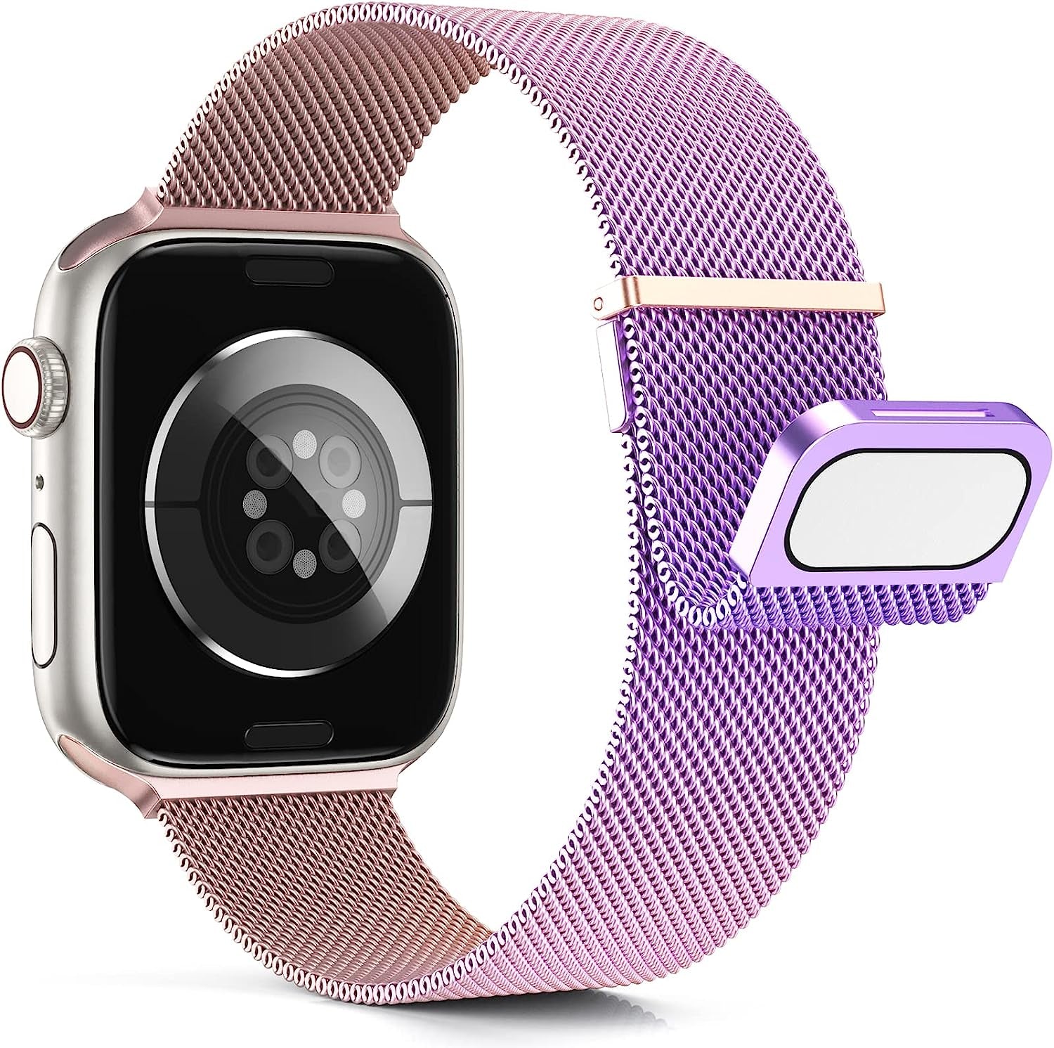 Merlion Magnetic Band for Apple Watch Band 41Mm 40Mm 38Mm 49Mm 45Mm 44Mm 42Mm for Women Men, Mesh Stainless Steel Dual Magnetic Clasp Strap for Iwatch Series 8 7 6 5 4 3 2 1 SE Ultra  Merlion Purple and Pink 42/44/45/49mm 