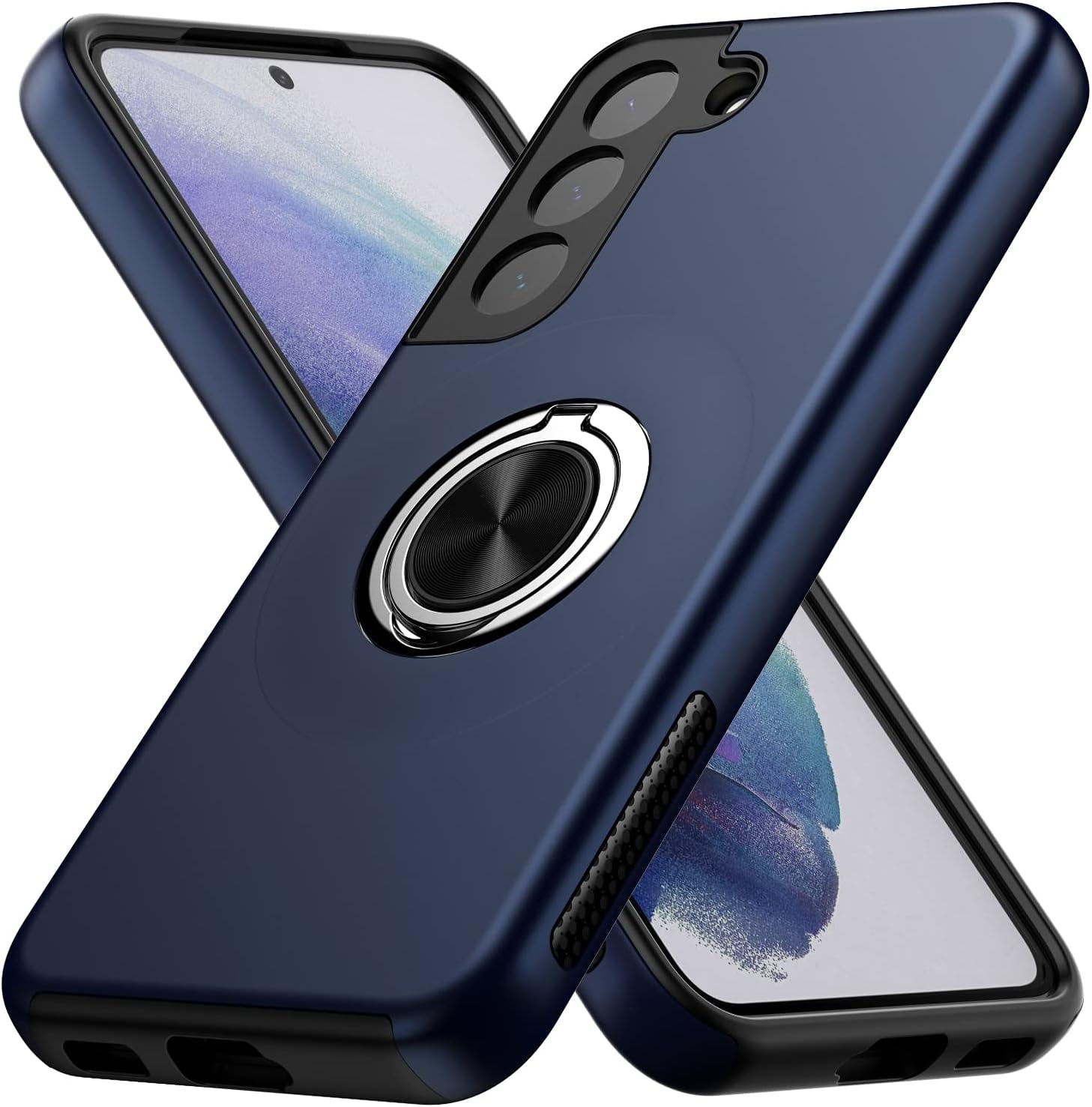 MMHUO for Galaxy S21 Case,Dual Layer Military Grade Drop Protection Slim Samsung S21 Kickstand Case with Hidden Ring Holder Shockproof Protective Phone Case for Samsung Galaxy S21 5G,Black  MMHUO Blue  