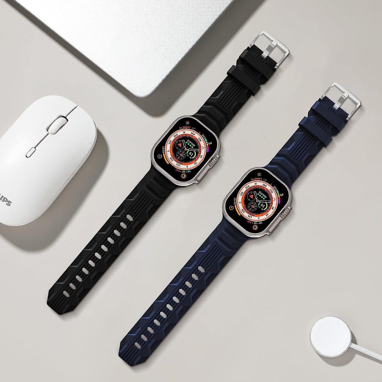 Seizehe Sport Bands Compatible with Apple Watch Ultra Band 49Mm 45Mm 44Mm 42Mm for Men, Soft Silicone Wristbands Replacement Strap for Iwatch Ultra Bands Series 8/7/SE/6/5/4/3/2/1, 2 Packs  Seizehe   