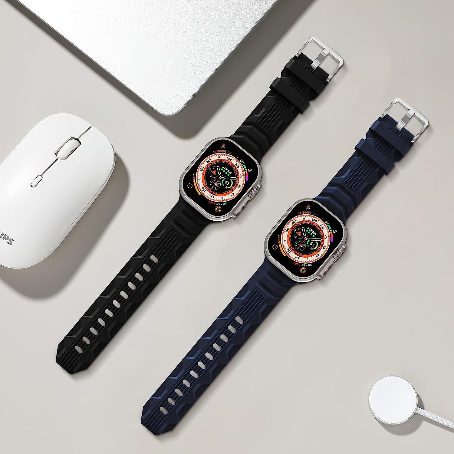 Seizehe Sport Bands Compatible with Apple Watch Ultra Band 49Mm 45Mm 44Mm 42Mm for Men, Soft Silicone Wristbands Replacement Strap for Iwatch Ultra Bands Series 8/7/SE/6/5/4/3/2/1, 2 Packs  Seizehe   