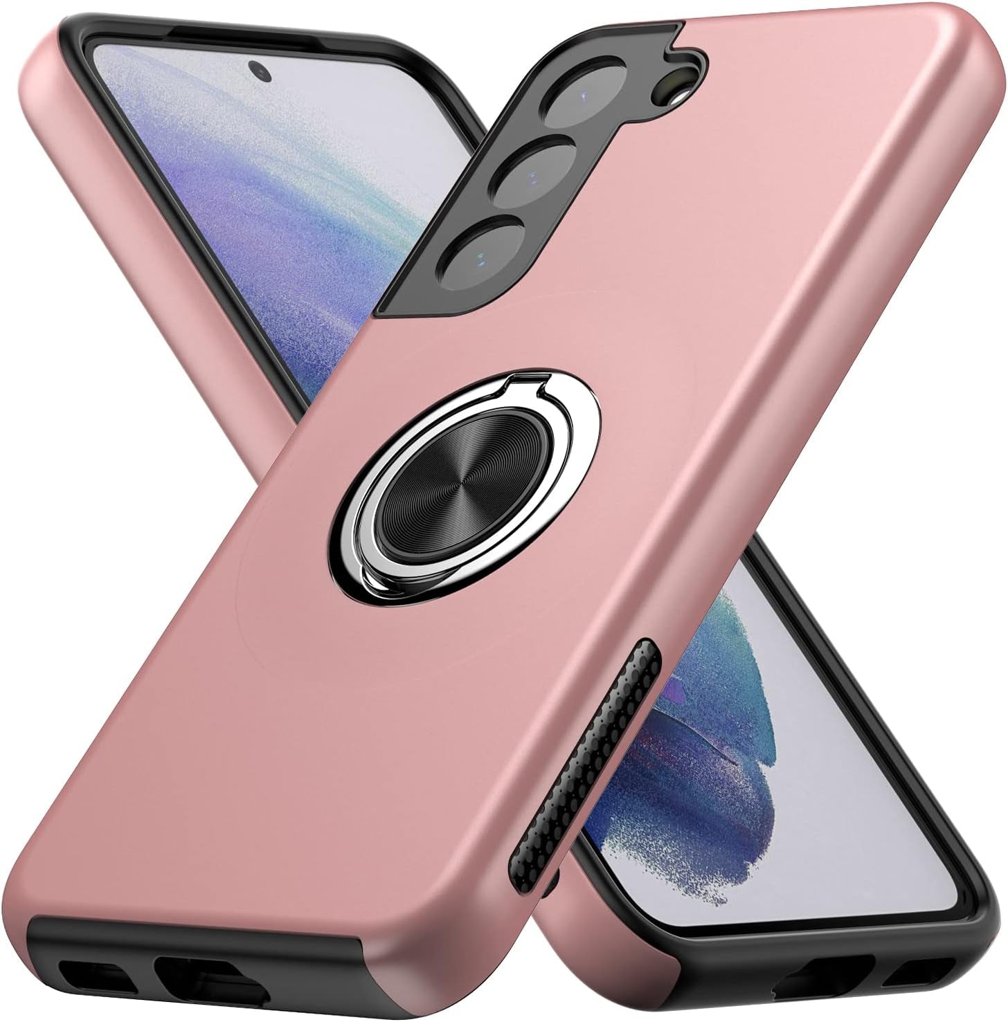 MMHUO for Galaxy S21 Case,Dual Layer Military Grade Drop Protection Slim Samsung S21 Kickstand Case with Hidden Ring Holder Shockproof Protective Phone Case for Samsung Galaxy S21 5G,Black  MMHUO Pink  