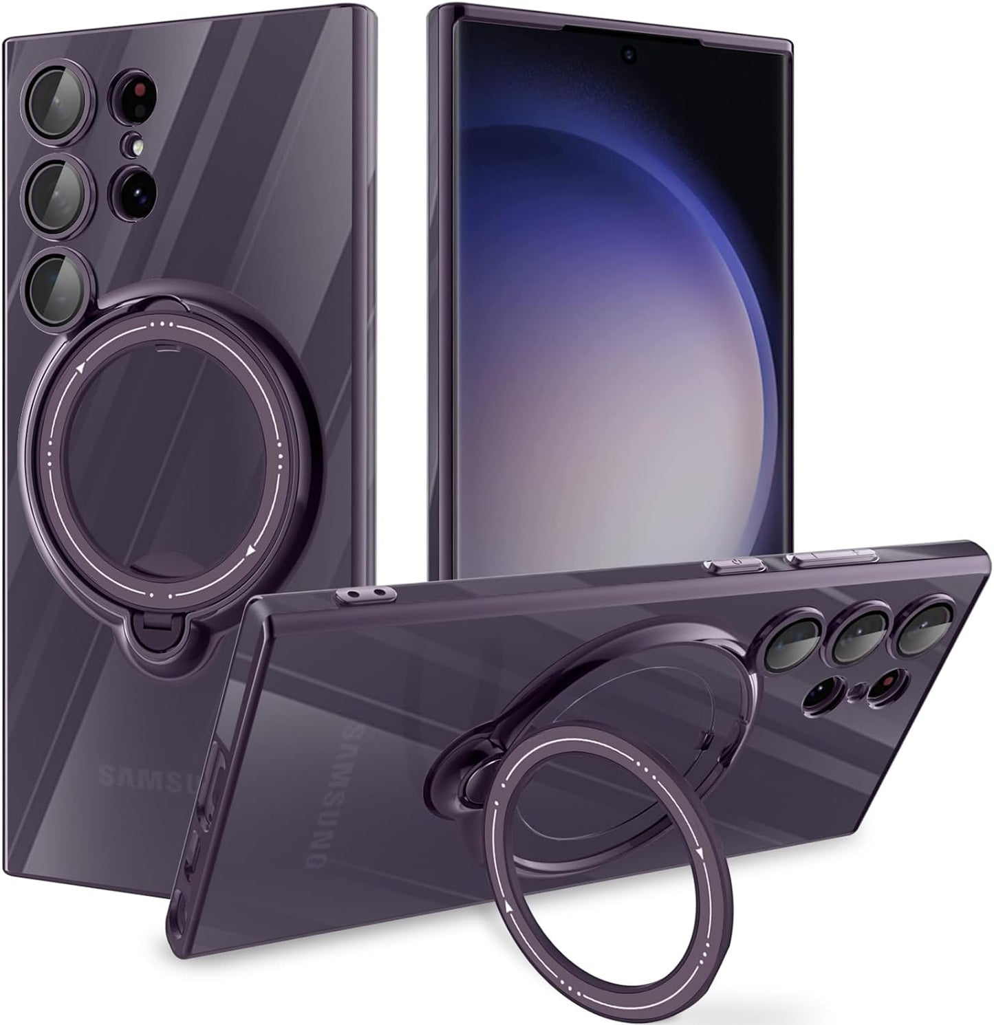 Tnarru Clear Samsung Galaxy S22 Ultra Case with Magnetic Stand [Compatible with Magsafe] [360° Rotatable Ring Holder Kickstand] Plating TPU Shockproof Protective Galaxy S22 Ultra Phone Case - Purple  Tnarru   