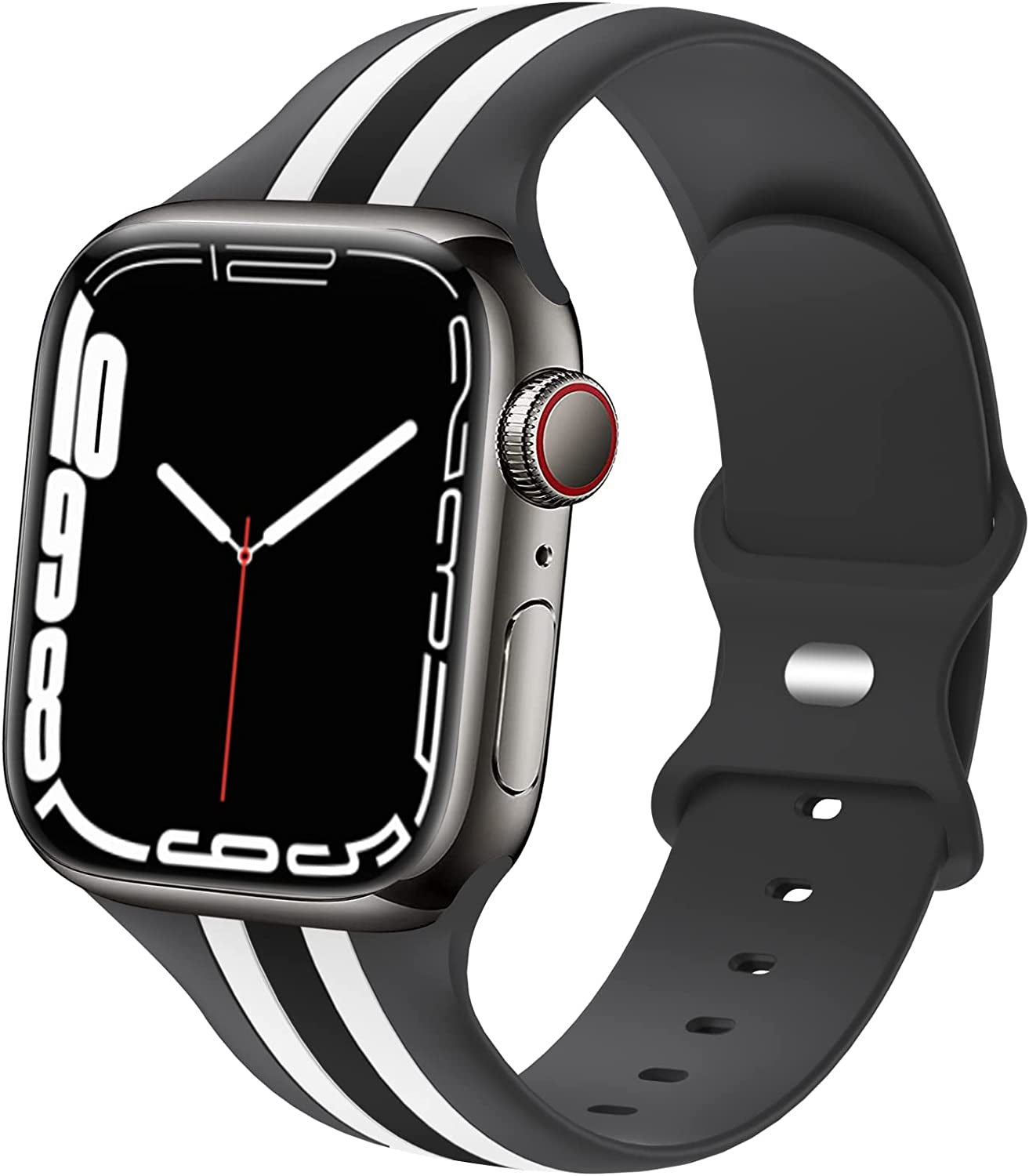 Designer Sport Bands Compatible with Apple Watch Band 42Mm 44Mm 45Mm 49Mm Series 8 Ultra 7 6 5 4 3 2 1 SE Women Men, Breathable Soft Silicone Strap Replacement Band for Iwatch Bands  Plesechde White/Black-Grey 38mm/40mm/41mm 