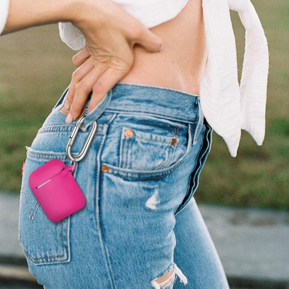 Hamile Cover Compatible with Airpods Case, Soft Silicone Protective Covers Skin (Front LED Visible) Designed for Airpod 2/ Airpod 1 Cases with Keychain Accessories, Women Girls Men Boys,Rose  Hamile   