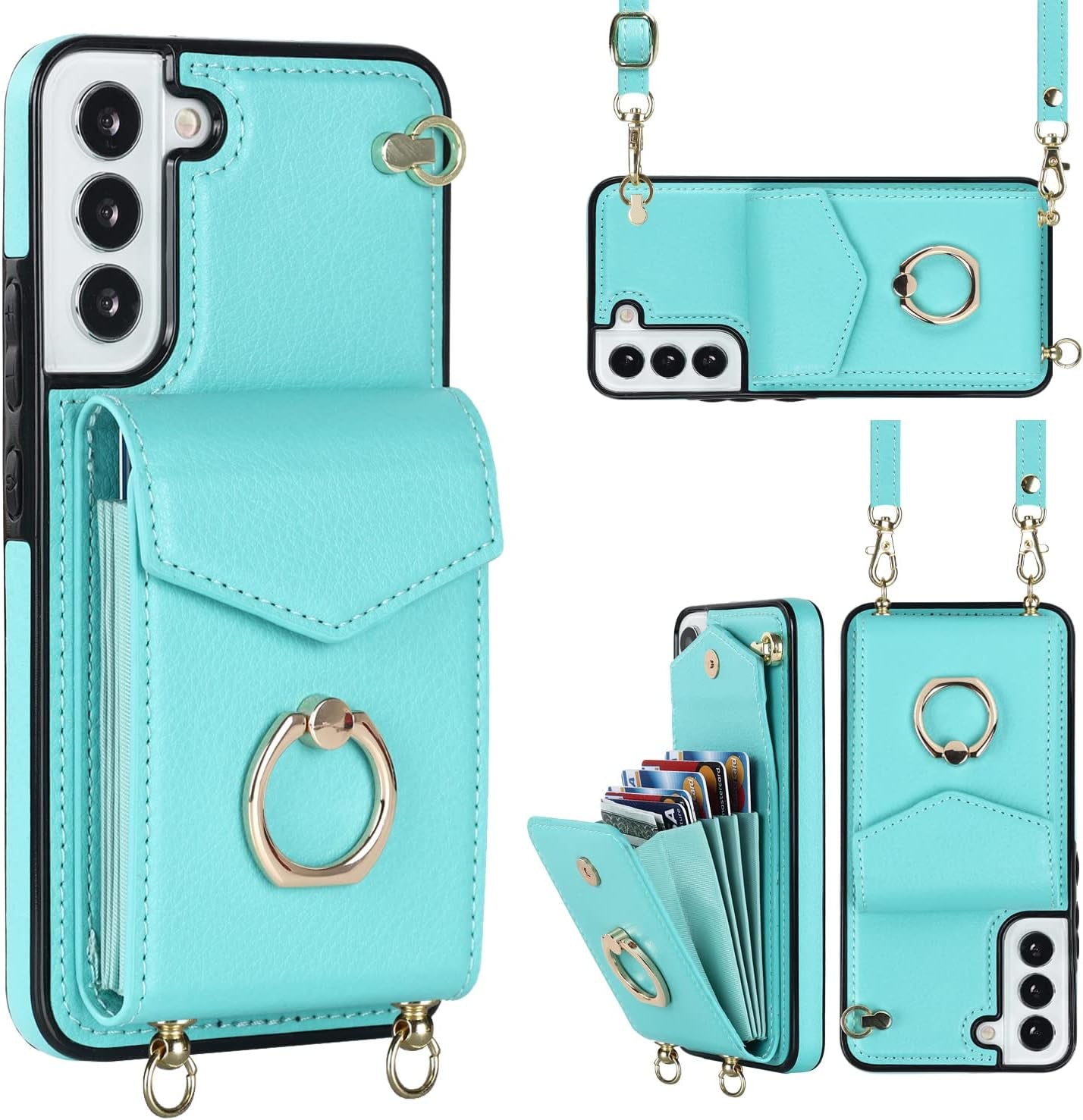 YYTVN for Samsung Galaxy S21 plus Case 5G 6.7 Inch, Minimalist Wallet Case with Ring Kickstand and Shoulder Strap, Shockproof Stylish Protective Cover for Galaxy S21 plus -Red  YYKeji Blue Galaxy S21 Fe 