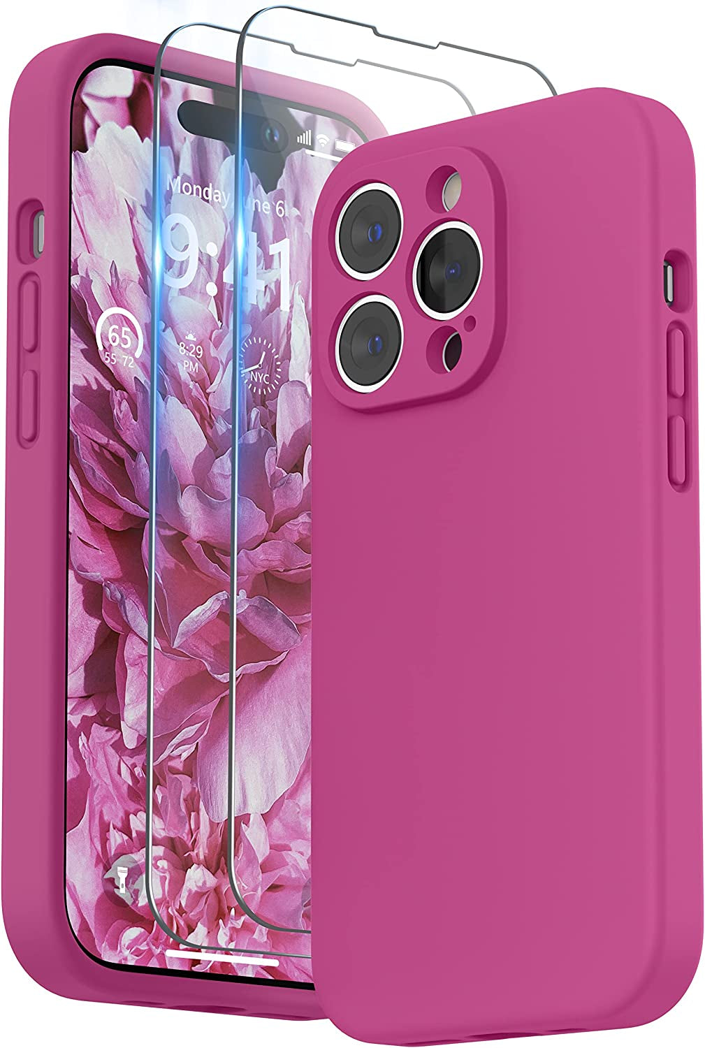 SURPHY Designed for Iphone 14 Pro Max Case with Screen Protector, (With Camera Protection + Soft Microfiber Lining) Liquid Silicone Phone Case, Blue Jay  SURPHY Hot Pink  