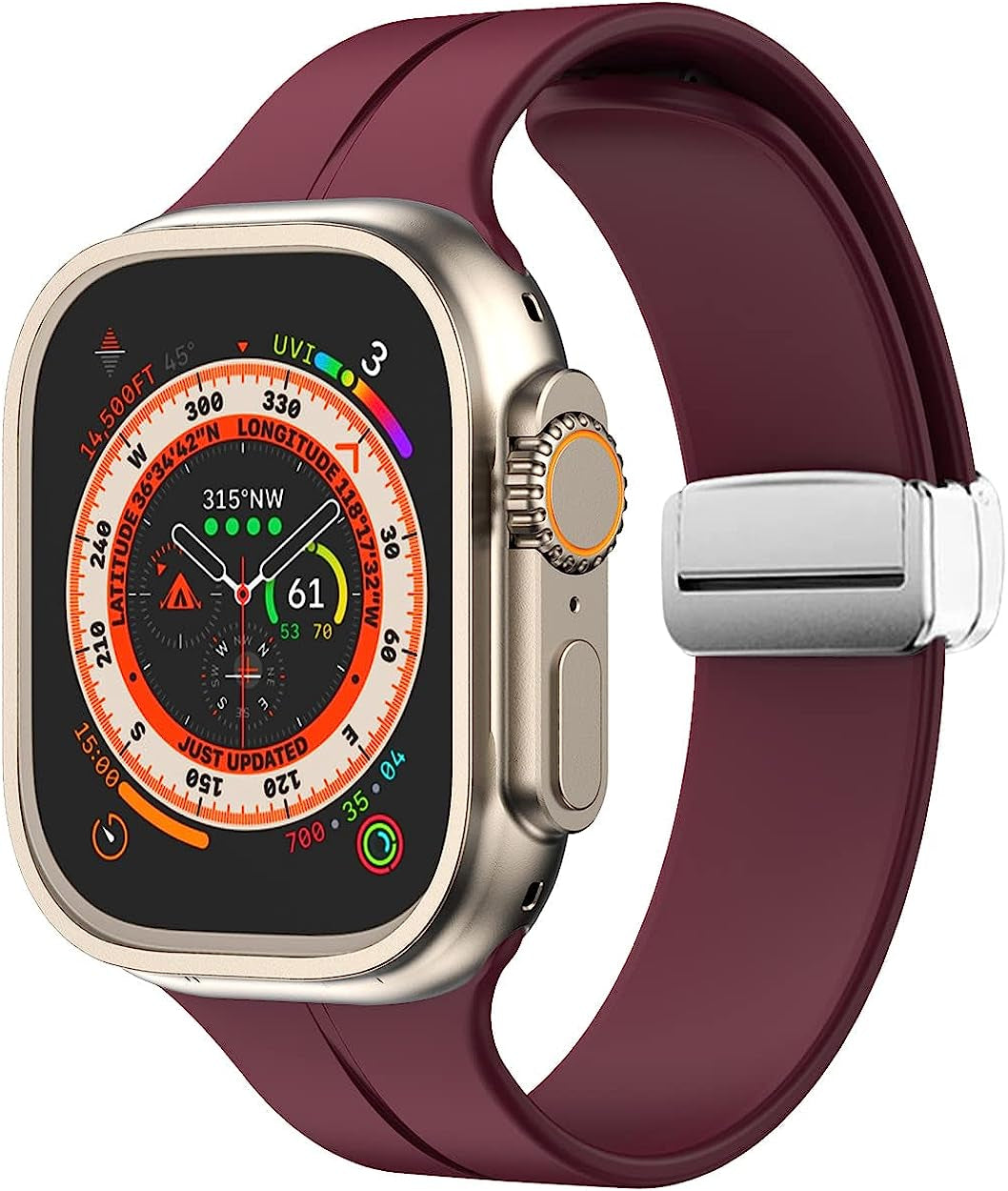 Meyzeli Compatible with Apple Watch Band 38Mm 40Mm 41Mm 42Mm 44Mm 45Mm 49Mm for Women Men, Soft Silicone Magnetic Buckle Sport Watch Band for Apple Watch SE Iwatch Series 8 7 6 5 4 3 2 1 Ultra  Meyzeli Silver Buckle- Wine Red 38mm/40mm/41mm 