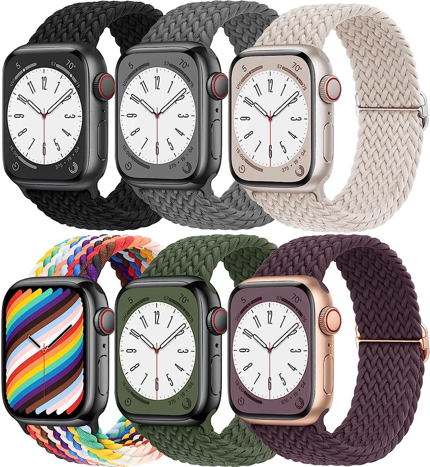 Braided Solo Loop for Apple Watch Band 40Mm 41Mm 38Mm 44Mm 45Mm 42Mm Ultra 49Mm Men/Women,Solace Stretchy Nylon Sport Wristband Strap for Iwatch Bands Series 8/7/6 5/4/3/2/1/SE 44 45 41 40 Mm  DMVEIMAL 06-Black/Grey/Starlight/Green/Cherry/Pride 38mm 40mm 41mm 