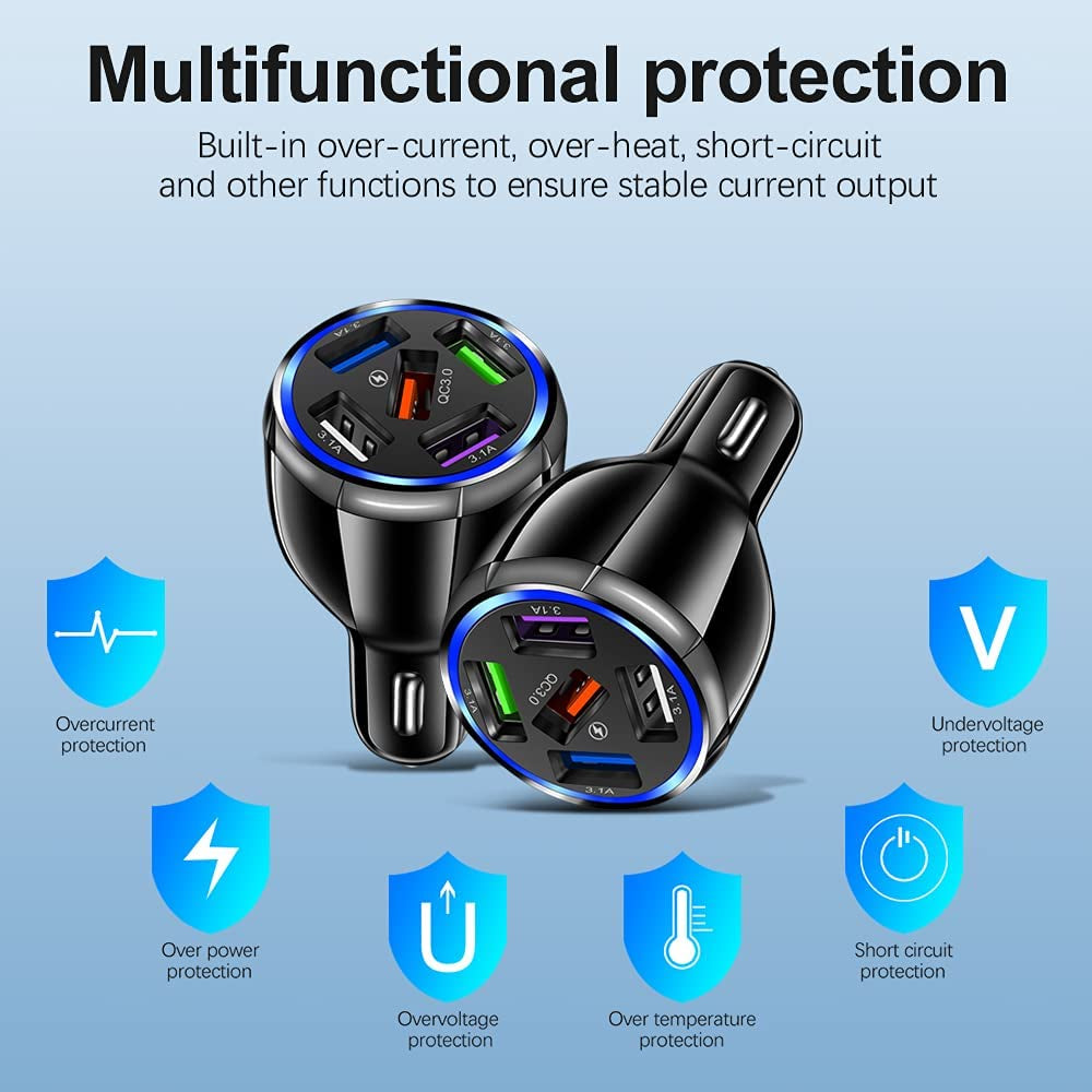 5-Port USB Fast Car Charger, QC3.0 Fast Charging Car Charger Adapter, 5 Multi Port Cigarette Lighter USB Charger, Car Phone Charger Compatible with Iphone/Android/Samsung Galaxy S10 S9 plus and More  Wekttznol/XAYVG   