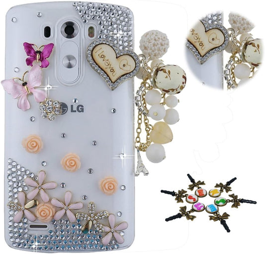 STENES LG G7 Case, LG G7 Thinq Case - STYLISH - 100+ Bling Crystal - 3D Handmade Bling Heart Pendant Butterfly Flowers Design Protective Cover Case for LG G7 Thinq - Colorful  STENES   