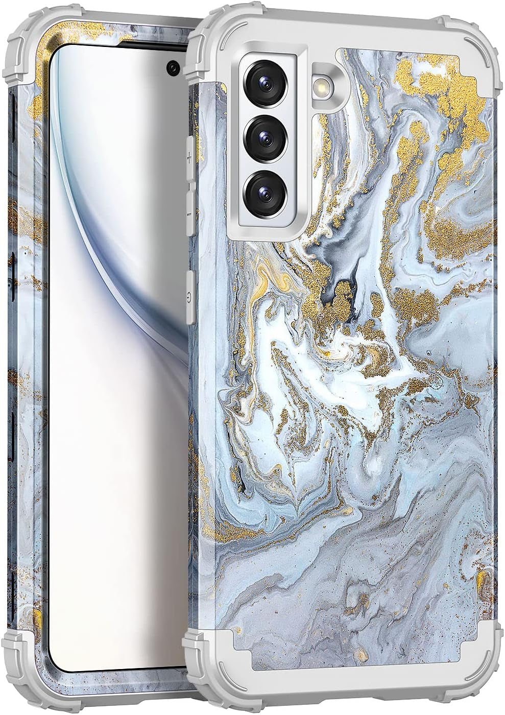 Rancase for Galaxy S21 plus 5G Case,Three Layer Heavy Duty Shockproof Protection Hard Plastic Bumper +Soft Silicone Rubber Protective Case for Samsung Galaxy S21 plus 5G 6.7 Inch,Black  Rancase Gray/Gold  