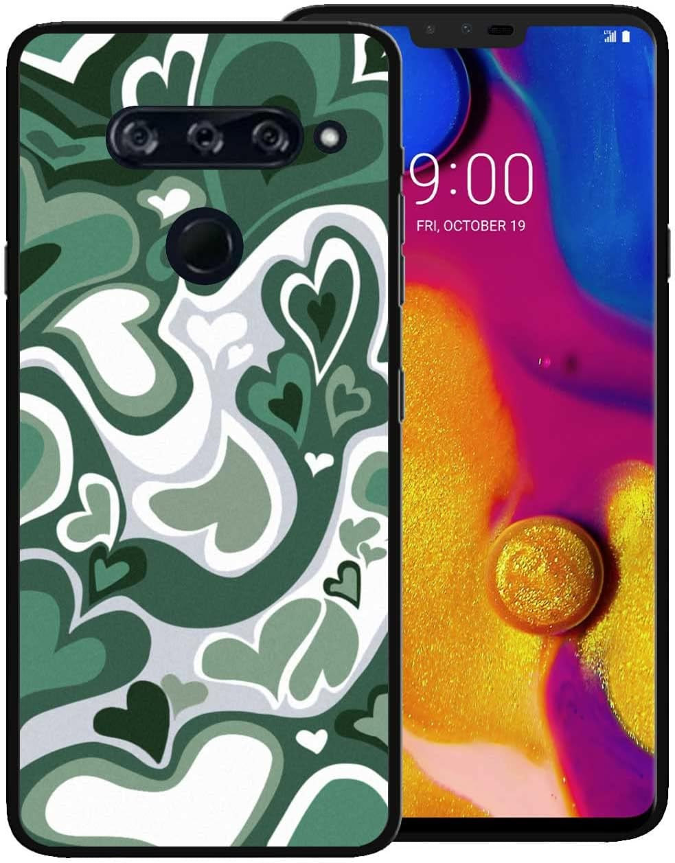 Zaztify Phone Case for LG V40 Thinq, Lovely Irregular Dark Pink Love Heart Lovecore Aesthetic Cute Pattern Shockproof Protective Anti-Slip Thin Slim Soft Phone Cover Shell  zaztify Green Lovecore  