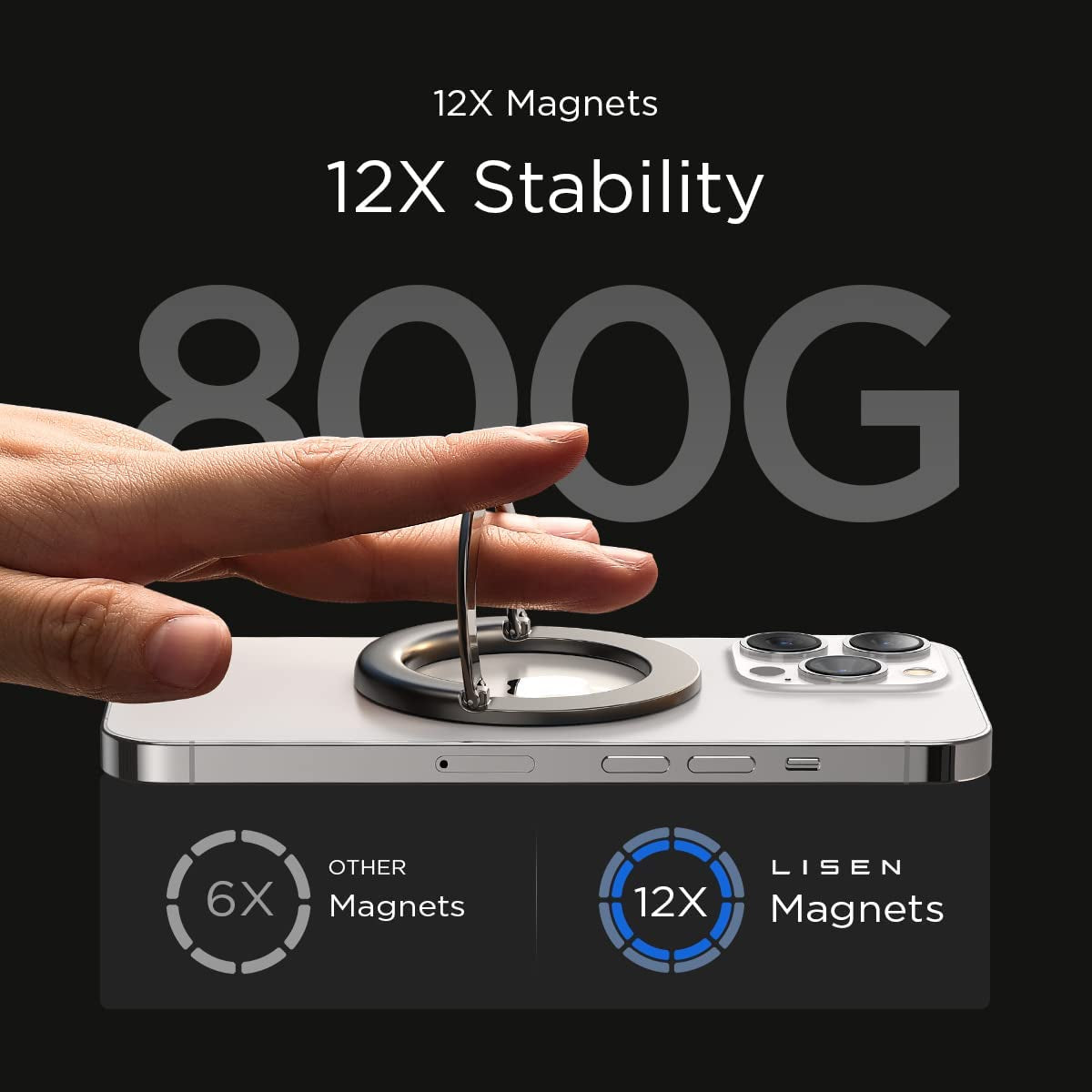 LISEN Magnetic Phone Ring Holder Cell Phone Grip for Back of Phone Gripper Loop Finger Holder Adjustable Kickstand Only for Magsafe Iphone 14 13 13 Pro 13 Mini 13 Pro Max 12 12 Pro 12 Mini - Grey  LISEN   