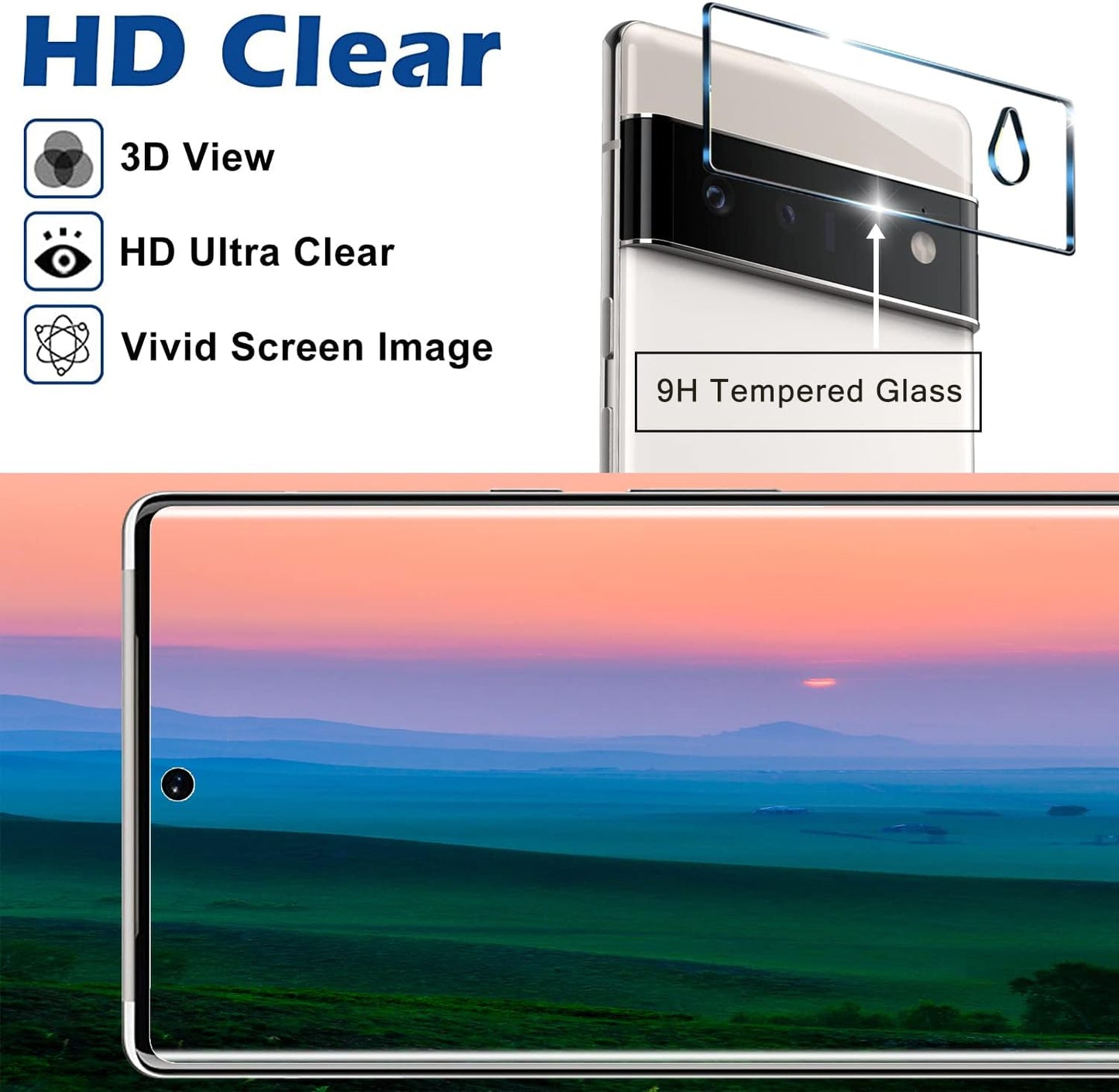 [2+2 Pack] Google Pixel 6 Pro Screen Protector, 9H Tempered Glass, Ultrasonic Fingerprint Support, 3D Curved,Hd Clear Scratch Resistant for Google Pixel 6 Pro 5G Glass Screen Protector  Arshek   