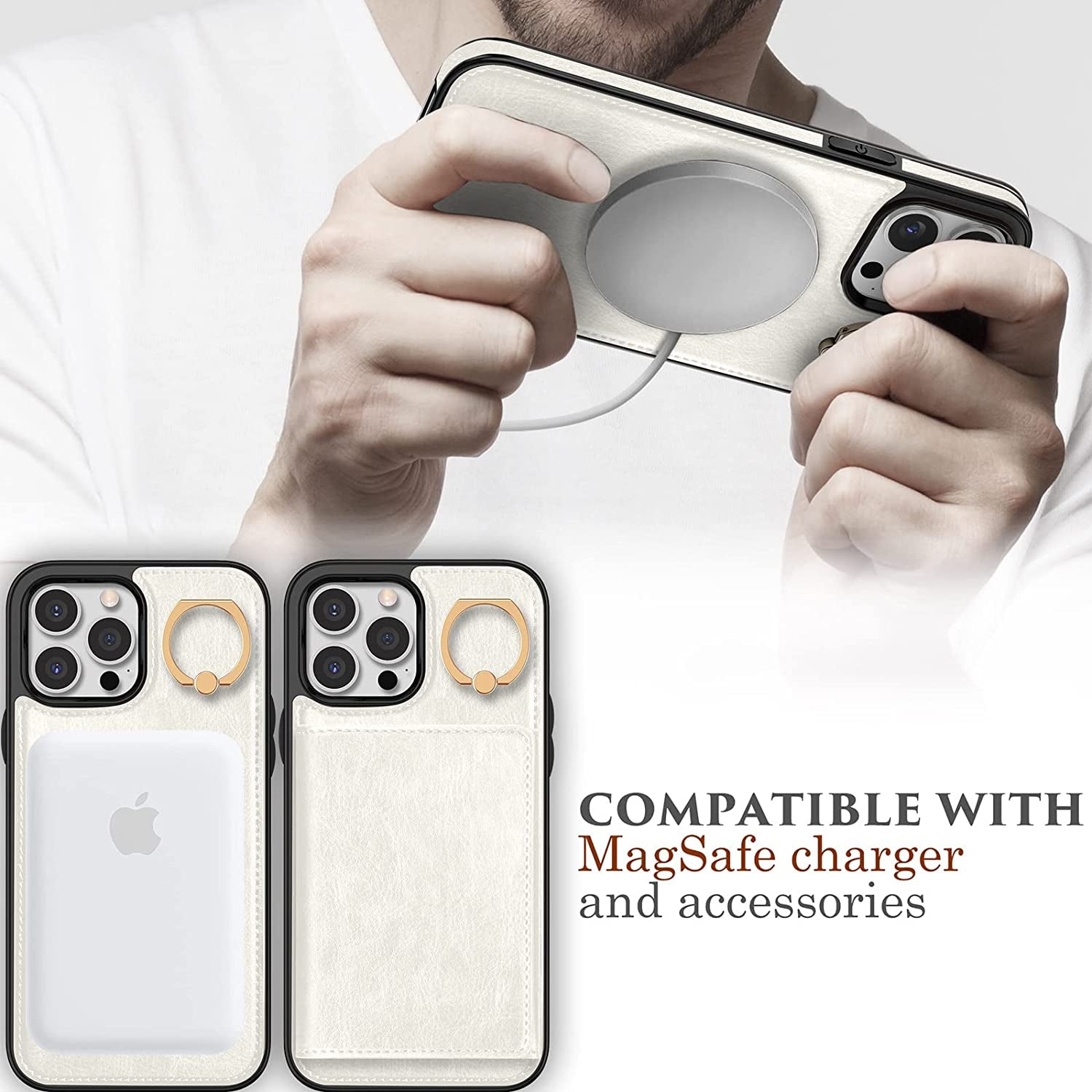 LOHASIC for Iphone 13 Pro Max Wallet Case, Compatible with Mag-Safe, 6 Card Holder Phone Cover Women, Ring Stand, Magnetic Wireless Charging, Detachable Back Leather Credit Slot, 6.7 Inch - White  LOHASIC   