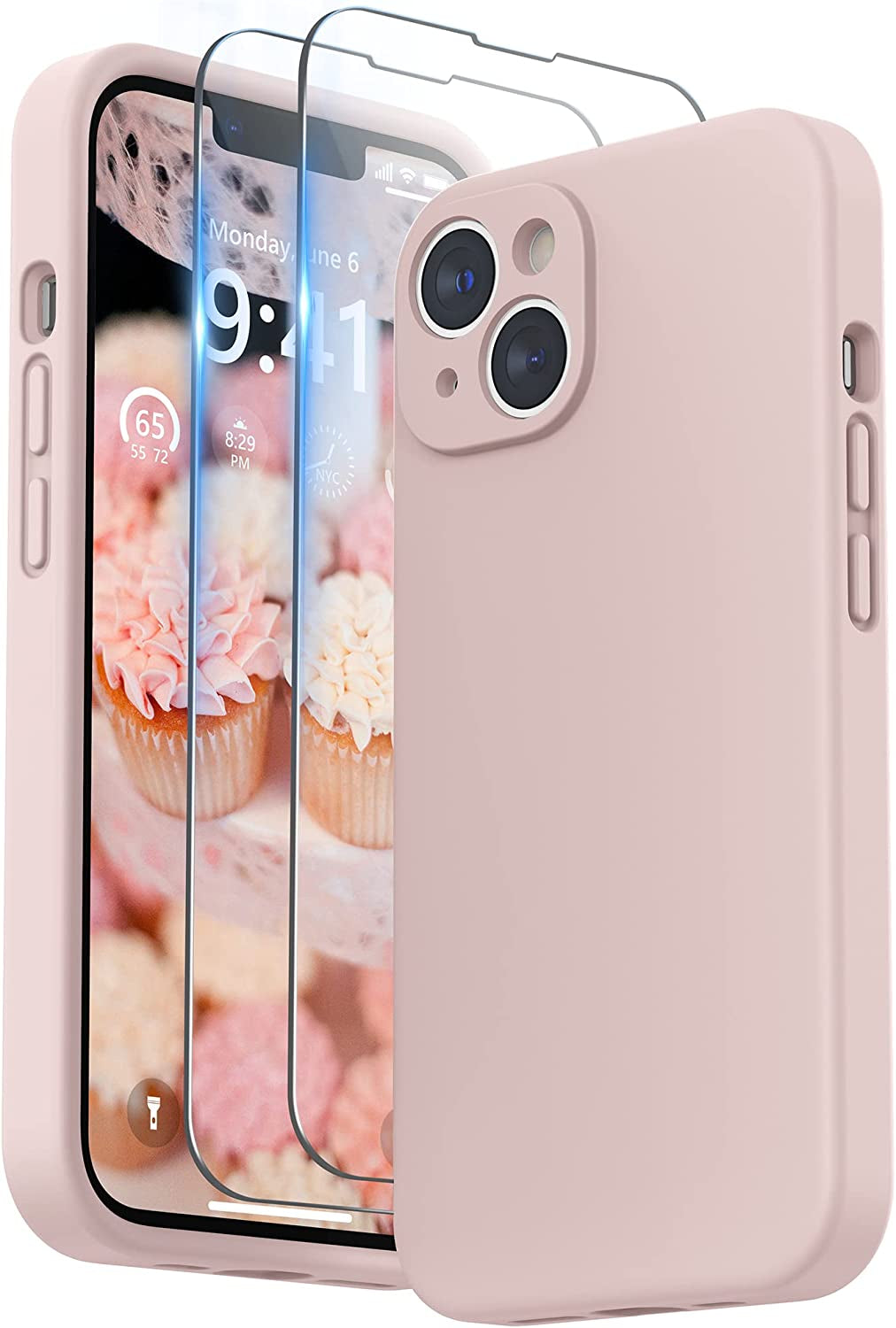 SURPHY Compatible with Iphone 14 Case with Screen Protector (Camera Protection + Soft Microfiber Lining) Liquid Silicone Phone Case 6.1 Inch 2022 (Chalk Pink)  SURPHY Pink Sand  
