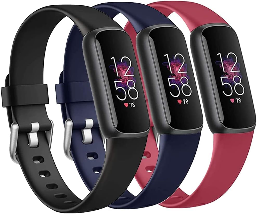 3 Pack Bands Compatible with Fitbit Luxe Bands for Women Men, Flexible Waterproof Replacement Wristband Sport Watch Strap Small  OMAIGAR Black/Navy Blue/Red Small(5.5"-7.1") 