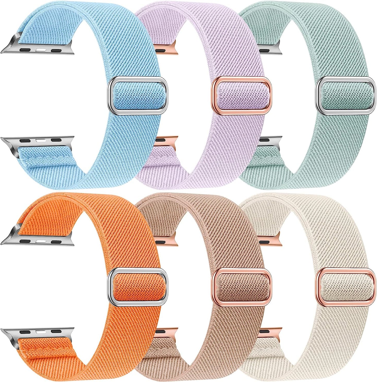 OYODSS 6 Pack Stretchy Solo Loop Band Compatible with Apple Watch Bands 38Mm 40Mm 41Mm 42Mm 44Mm 45Mm 49Mm, Nylon Sport Strap with Metal Connectors for Iwatch Ultra Series 8/7/6/5/4/3/2/1 SE Women Men  OYODSS Light Blue/Lavender/Green/Orange/Milk Tea/Starlight 42/44/45/49MM 
