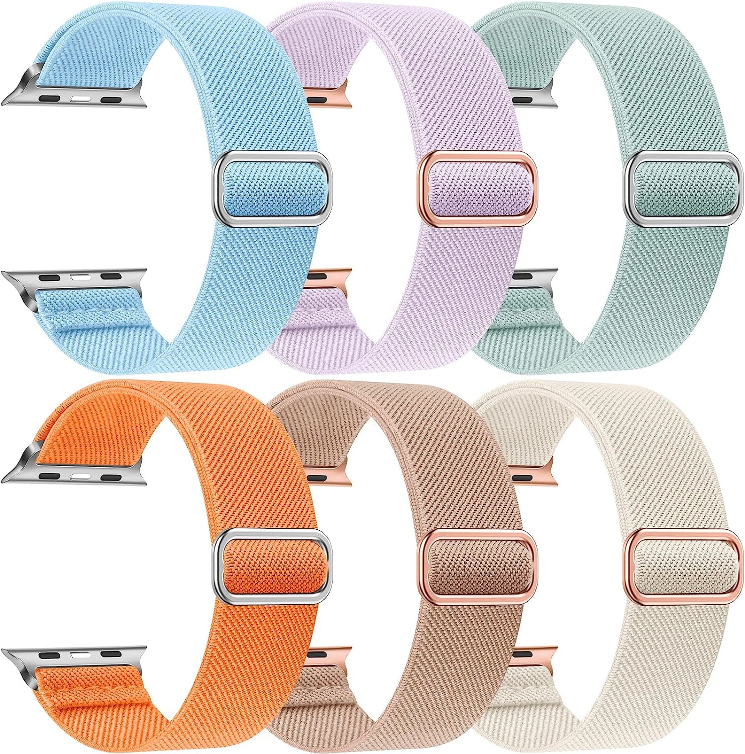 OYODSS 6 Pack Stretchy Solo Loop Band Compatible with Apple Watch Bands 38Mm 40Mm 41Mm 42Mm 44Mm 45Mm 49Mm, Nylon Sport Strap with Metal Connectors for Iwatch Ultra Series 8/7/6/5/4/3/2/1 SE Women Men  OYODSS Light Blue/Lavender/Green/Orange/Milk Tea/Starlight 42/44/45/49MM 
