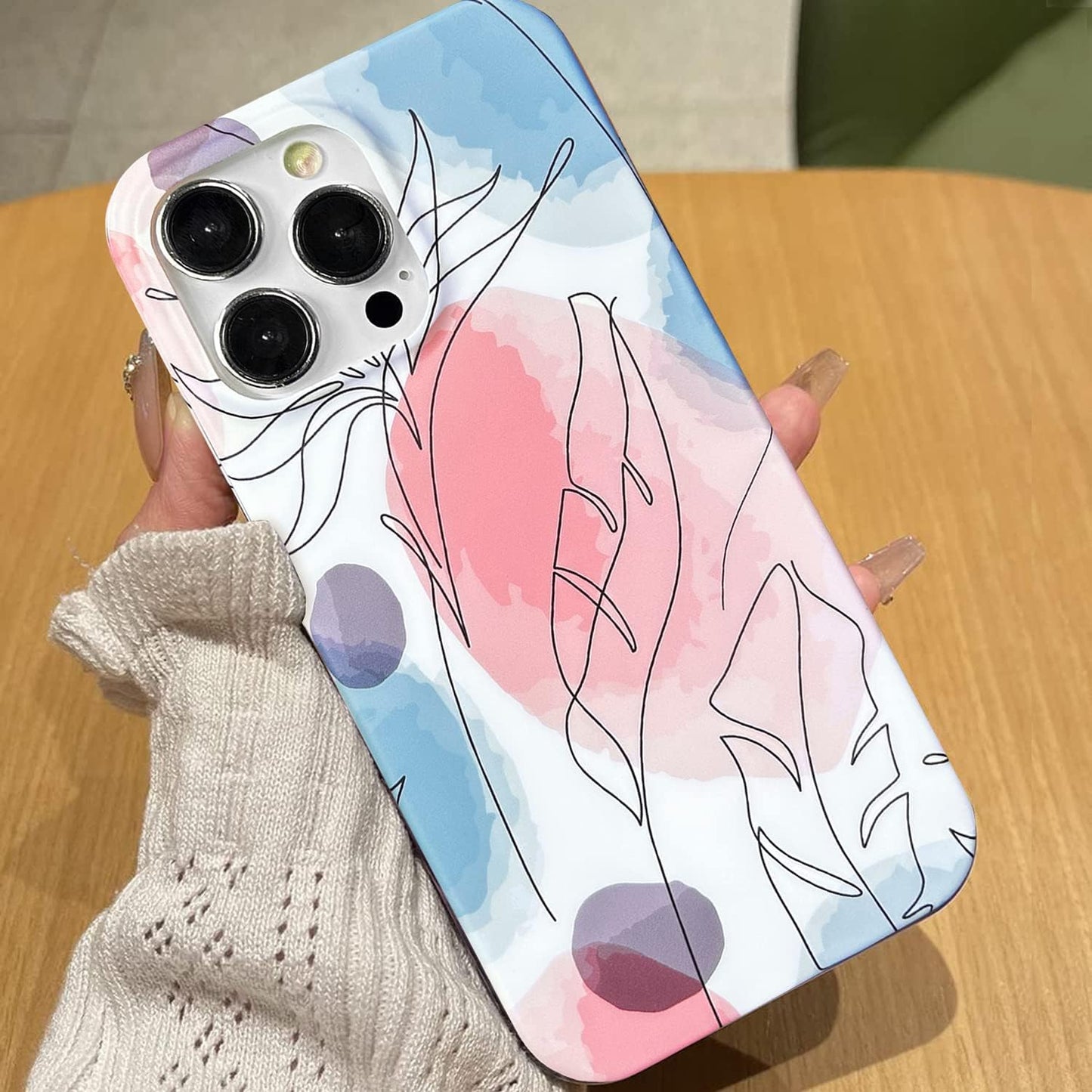 J.West Iphone 14 Pro Case 6.1, Aesthetic Watercolor Minimalist Boho Modern Abstract Prints Slim Geo Line Plant Palm Leaf Pattern Blue Pink Soft TPU Shockproof Cover Protective Phone Case for Women  J.west   