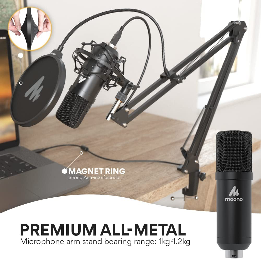 USB Microphone, MAONO 192Khz/24Bit Plug & Play PC Computer Podcast Condenser Cardioid Metal Mic Kit with Professional Sound Chipset for Recording, Gaming, Singing, Youtube (AU-A04)  MAONO   