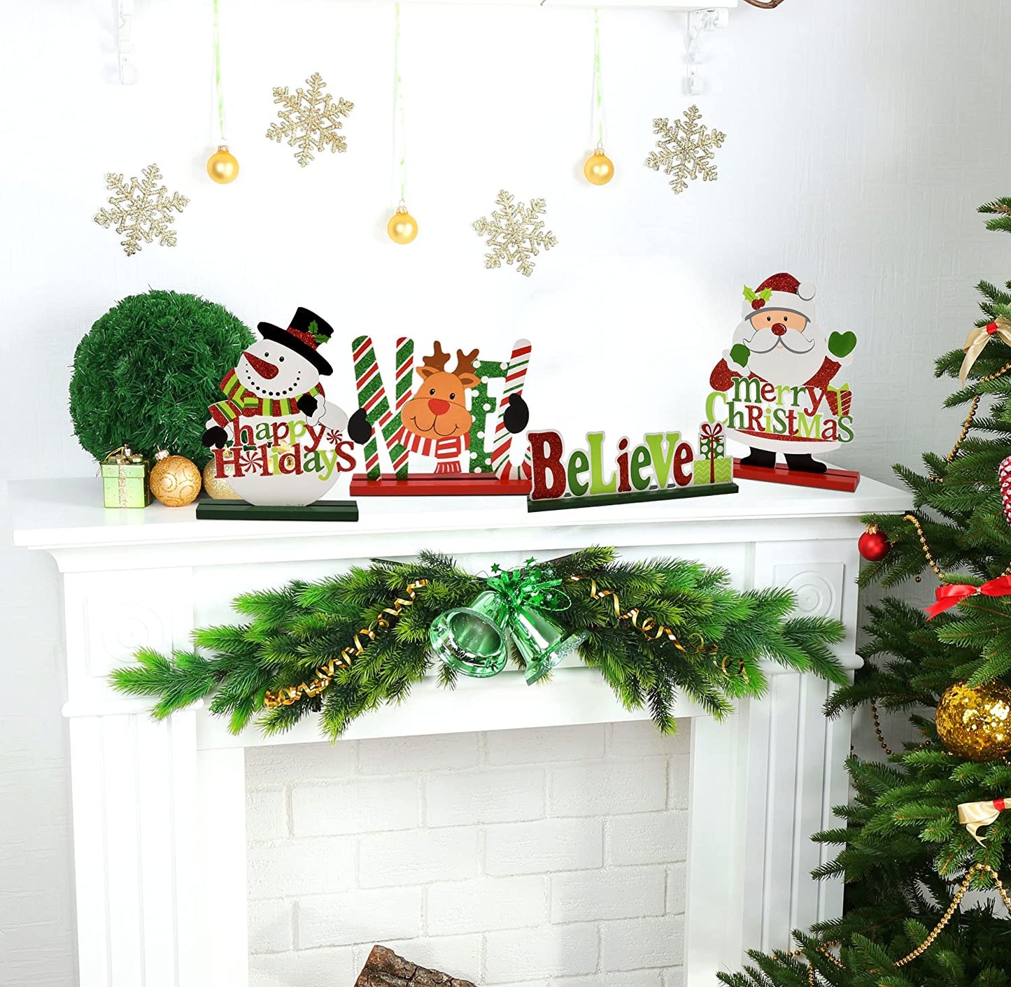 6 Christmas Table Decorations for Dinner Party Coffee Table Snowman Santa Reindeer Noel Joy Believe Merry Christmas Happy Holidays Centerpiece  Gift Boutique   