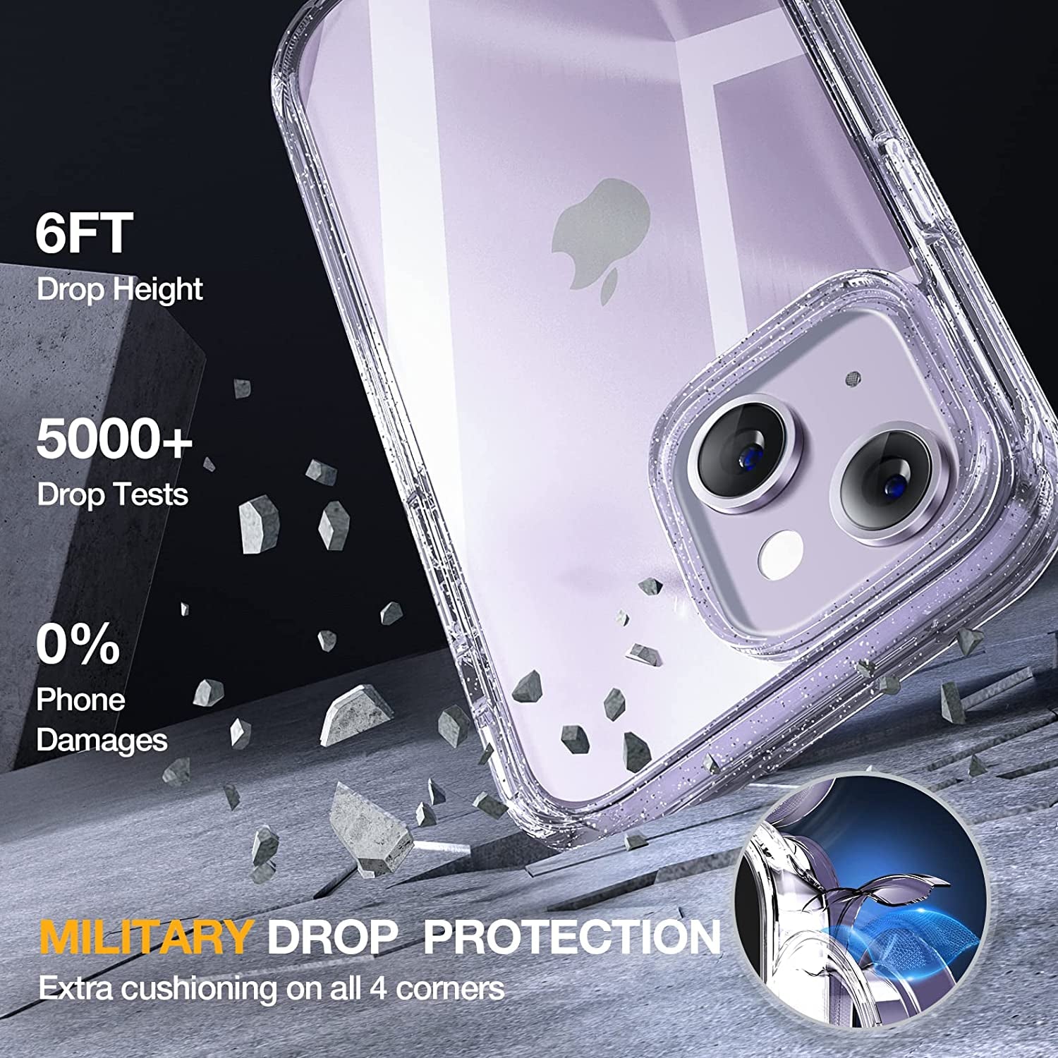 Miracase Glass Series Designed for Iphone 14 Case 6.1 Inch, 2023 Upgrade Full-Body Clear Bumper Case with Built-In 9H Tempered Glass Screen Protector and 2 Pcs Camera Lens Protector,Clear Glitter  Miracase   