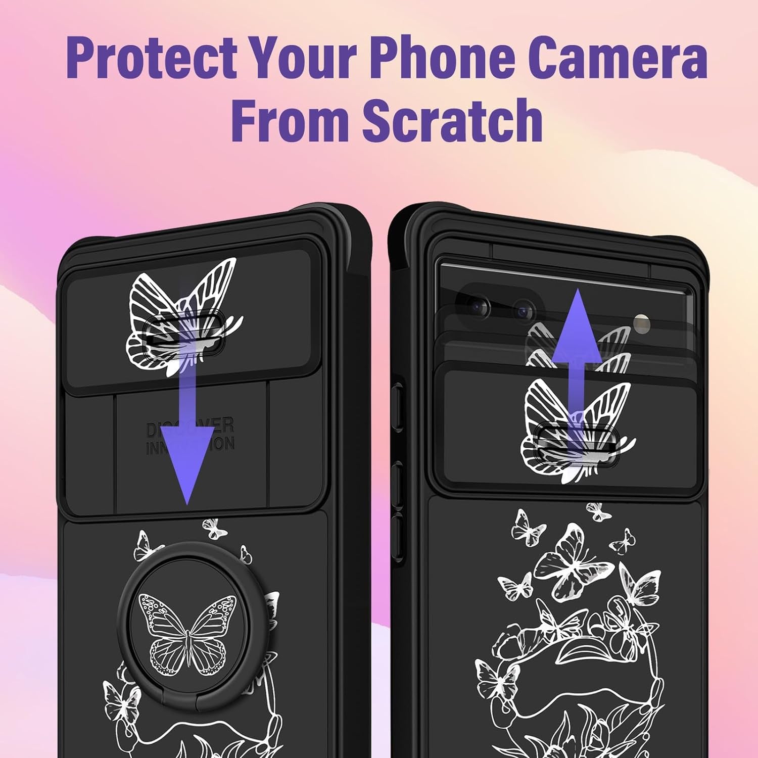 Funermei (2In1 for Google Pixel 6A Case for Women Cute Butterfly Girls Cover Girly Pretty Aesthetic Fashion White Butterfly Design with Camera Cover + Ring Stand Funda for Google Pixel 6A Phone Case  Funermei   