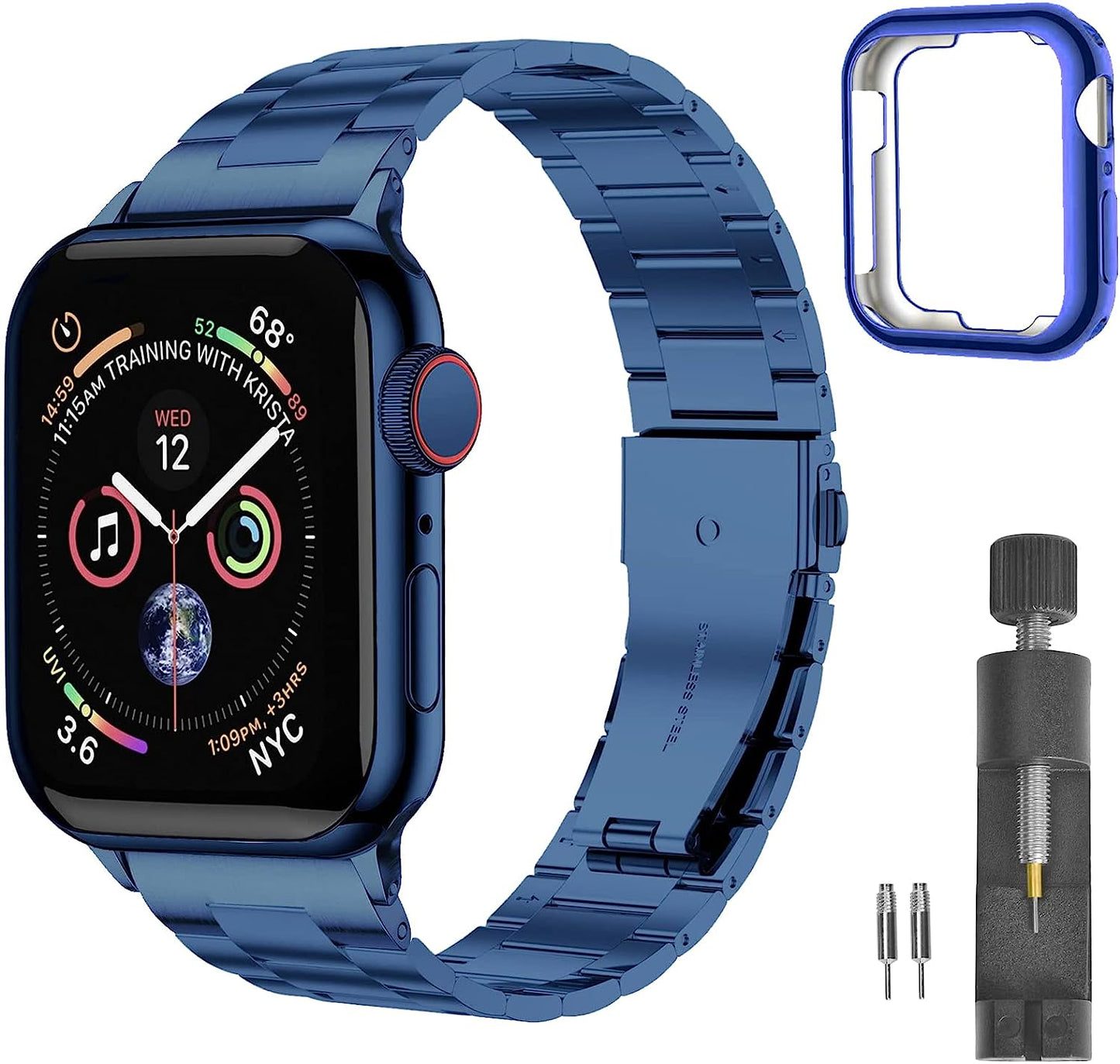 Amzaokay Band Compatible for Apple Watch Series Ultra SE Series 8 7 6 5 4 40Mm 41Mm 44Mm 45Mm 49Mm/ Series 3 2 1 38Mm 42Mm for Women Men,Stainless Steel Band for Iwatch Replacement Strap  AmzAokay Ultra Thin Style-Blue 49mm/45mm/44mm/42mm 