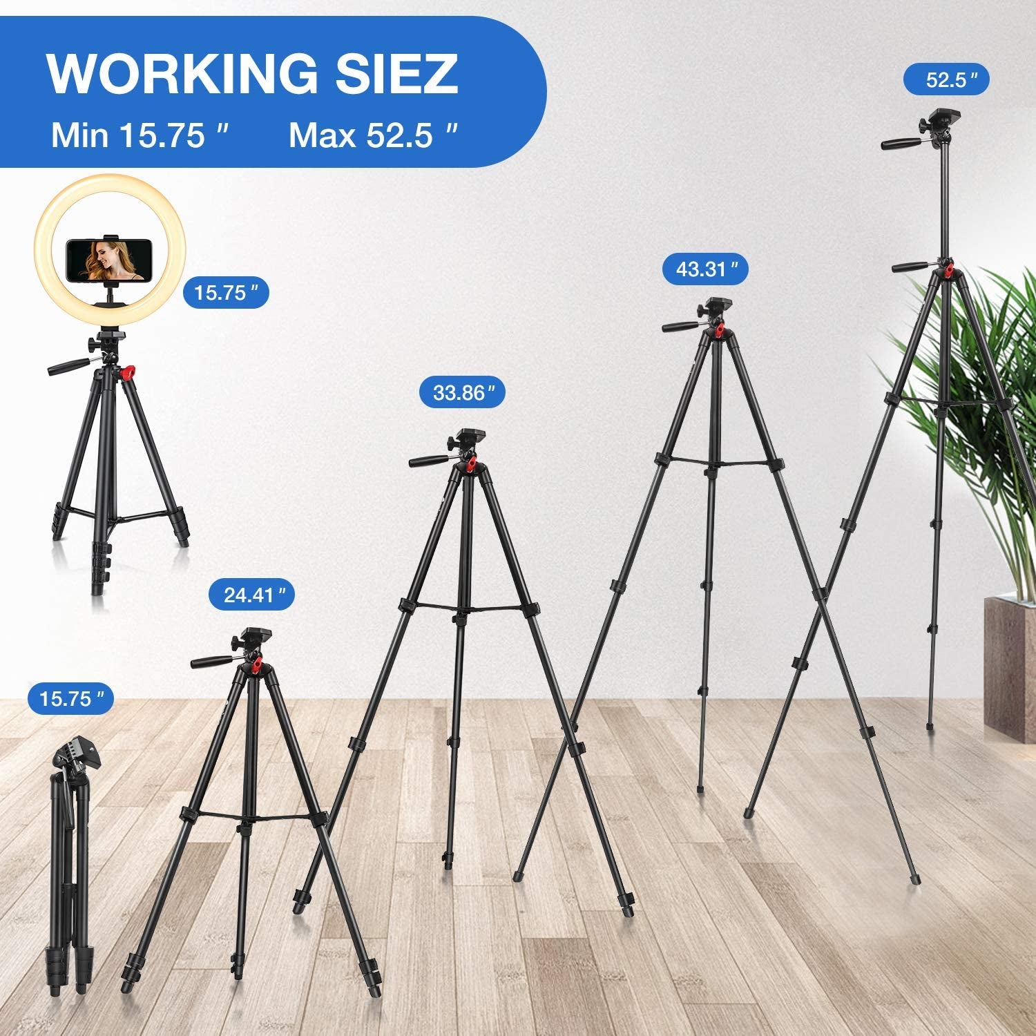 Yesker 10'' Ring Light with 51” Tripod Flexible Stand LED Selfie Ringlight 10 Brightness with Camera Remote Shutter Phone Holder for Tiktok Youtube Video Live Stream Makeup…  yesker   