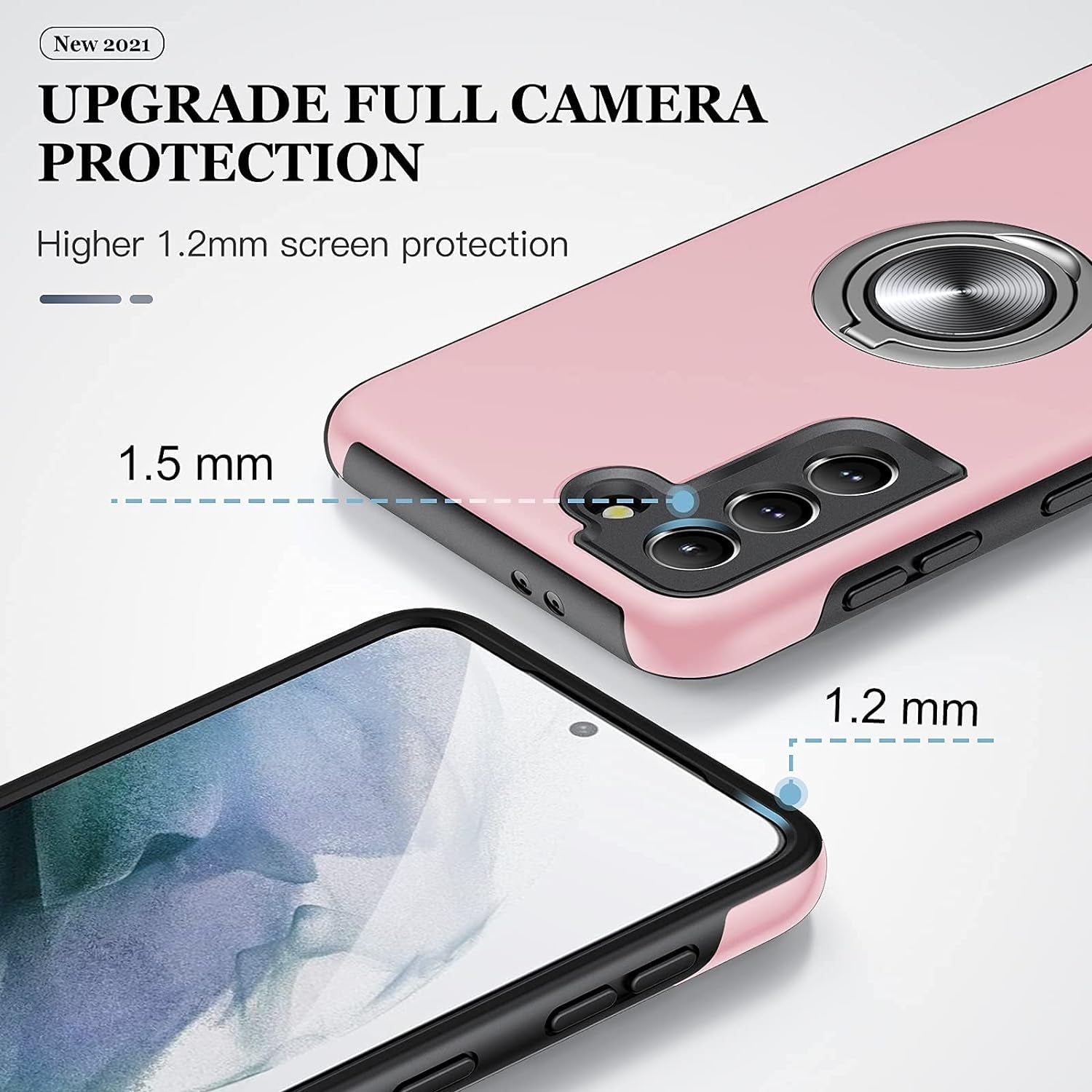 JAME Designed for Samsung Galaxy S21 Case (Not for S21 plus & S21 Ultra), Slim Tough Rugged Shockproof Protective Case with Metal Ring Kickstand for Samsung Galaxy S21 6.2 Inch, Pink  JAME   