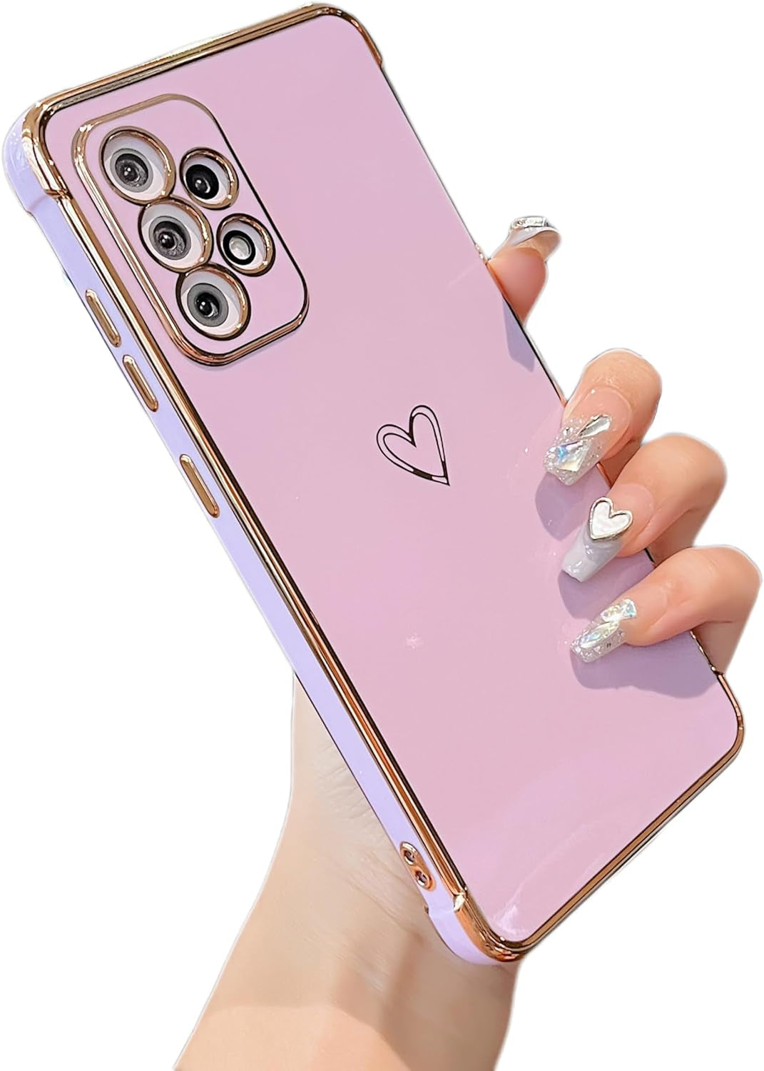 ZTOFERA Designed for Samsung Galaxy A53 Case,Cute Plating Edge Love Hearts Pattern with Camera Lens Protection Phone Cover for Samsung Galaxy A53 5G,White  ZTOFERA Purple  