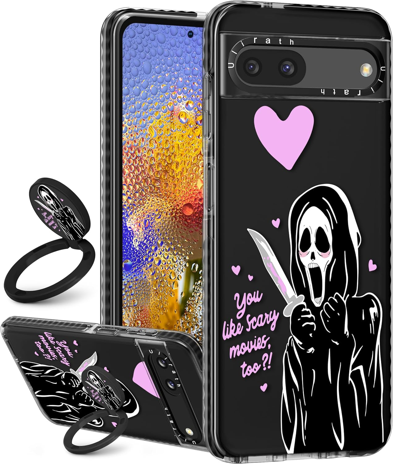 Ulirath (2In 1 for Pixel 6A Case Cute Cartoon Character Design for Girls Kids Boys Teens Women Girly Cover Kawaii Cool TPU Cases with Ring Holder for Google Pixel 6A 6.1",Blue Kiss  Ulirath Love Skull  
