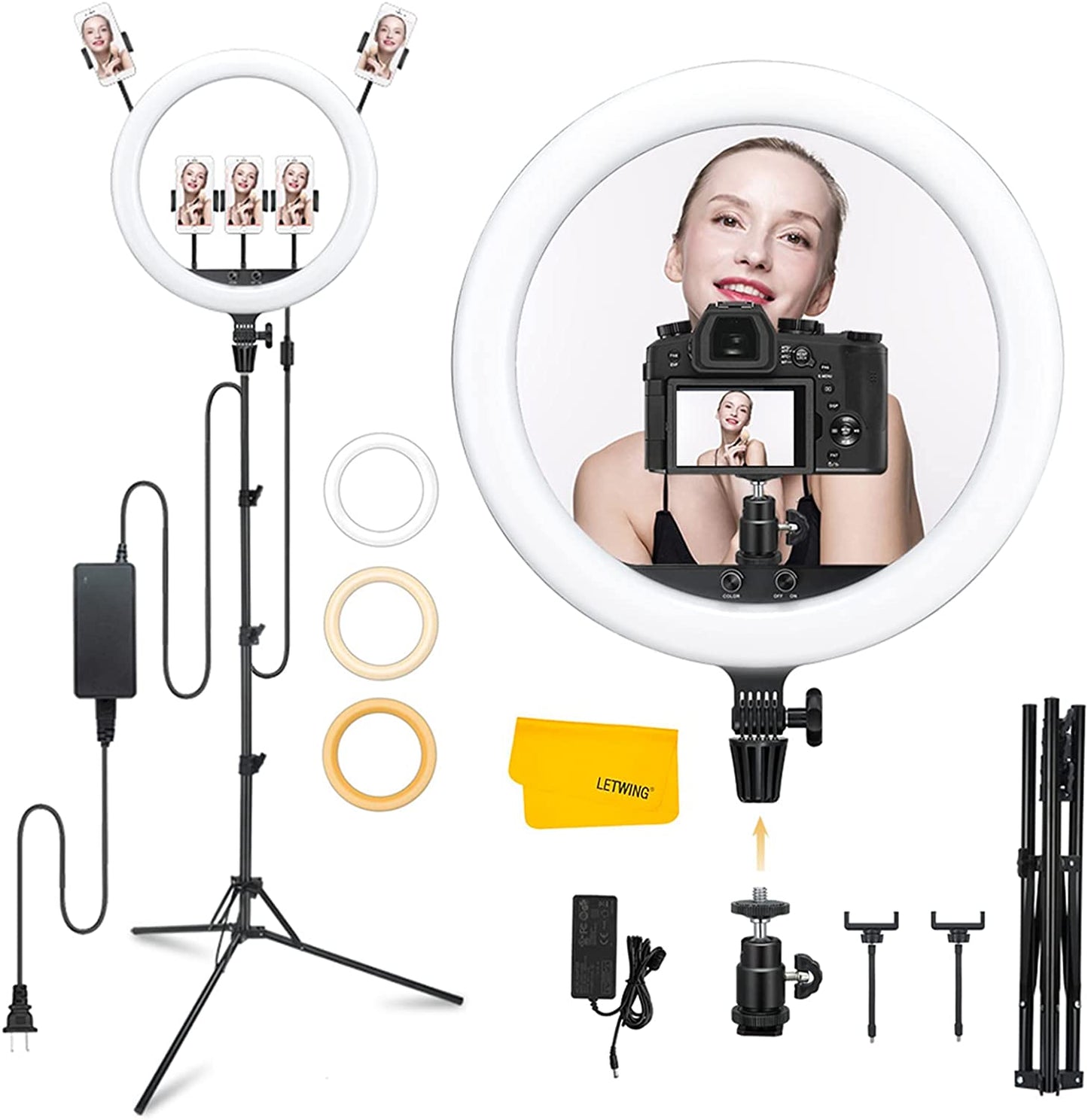 Godox LR150 18 Inch LED Ring Light with Tripod Stand & Phone Holder,3000K-6000K Dimmable Selfie Ring Light for Makeup Studio Portrait Youtube Tiktok Vlog Video Shooting (Black)  Godox   