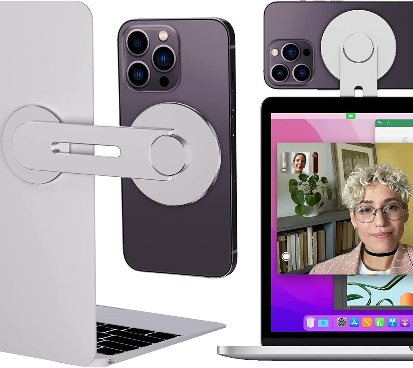 Cloudvalley Magnetic Laptop Phone Holder, Adjustable Continuity Camera Mount Compatible with Magsafe & for Ios 16 / Macos 13 Ventura, Slim Portable Computer Expansion Bracket for Smartphone, Black  CloudValley Silver  