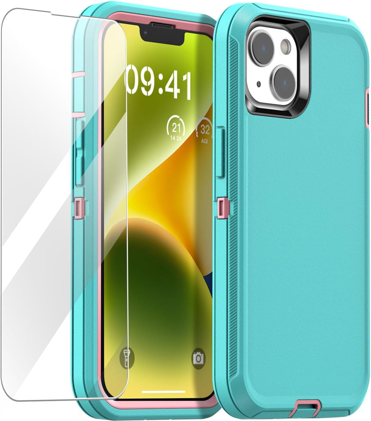 Aicase Magnetic Case for Iphone 14 Plus,Support Magnetic Car Mount Heavy Duty 2-Layer Pocket-Friendly Durable Military Grade Protection Shockproof/Dropproof Protective Cover for Iphone 14 plus 6.7"_1  AICase Water Blue With Glass Protector  