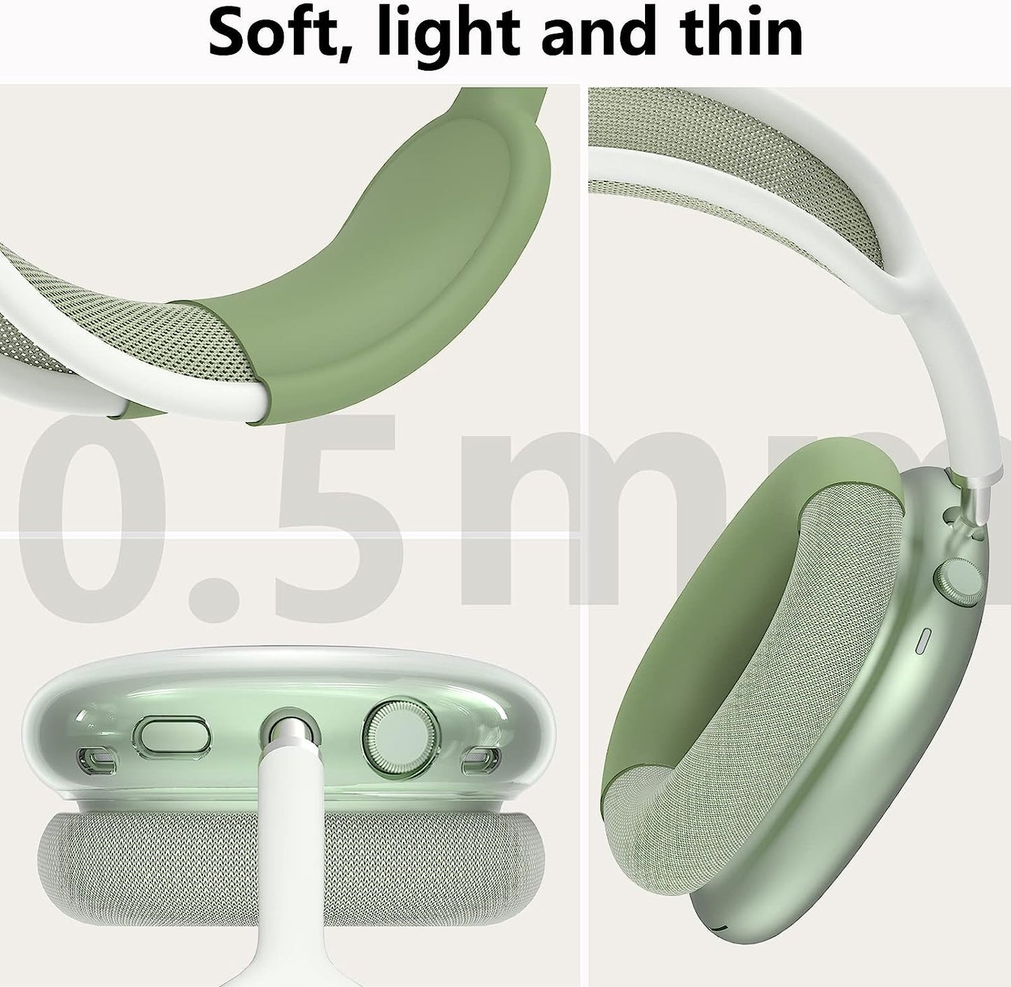 Silicone Case Cover for Airpods Max Headphones, Clear Soft TPU Ear Cups Cover/Ear Pad Case Cover/Headband Cover for Airpods Max, Transparent Accessories Silicone Protector for Apple Airpods Max, Green  MINDRESY   